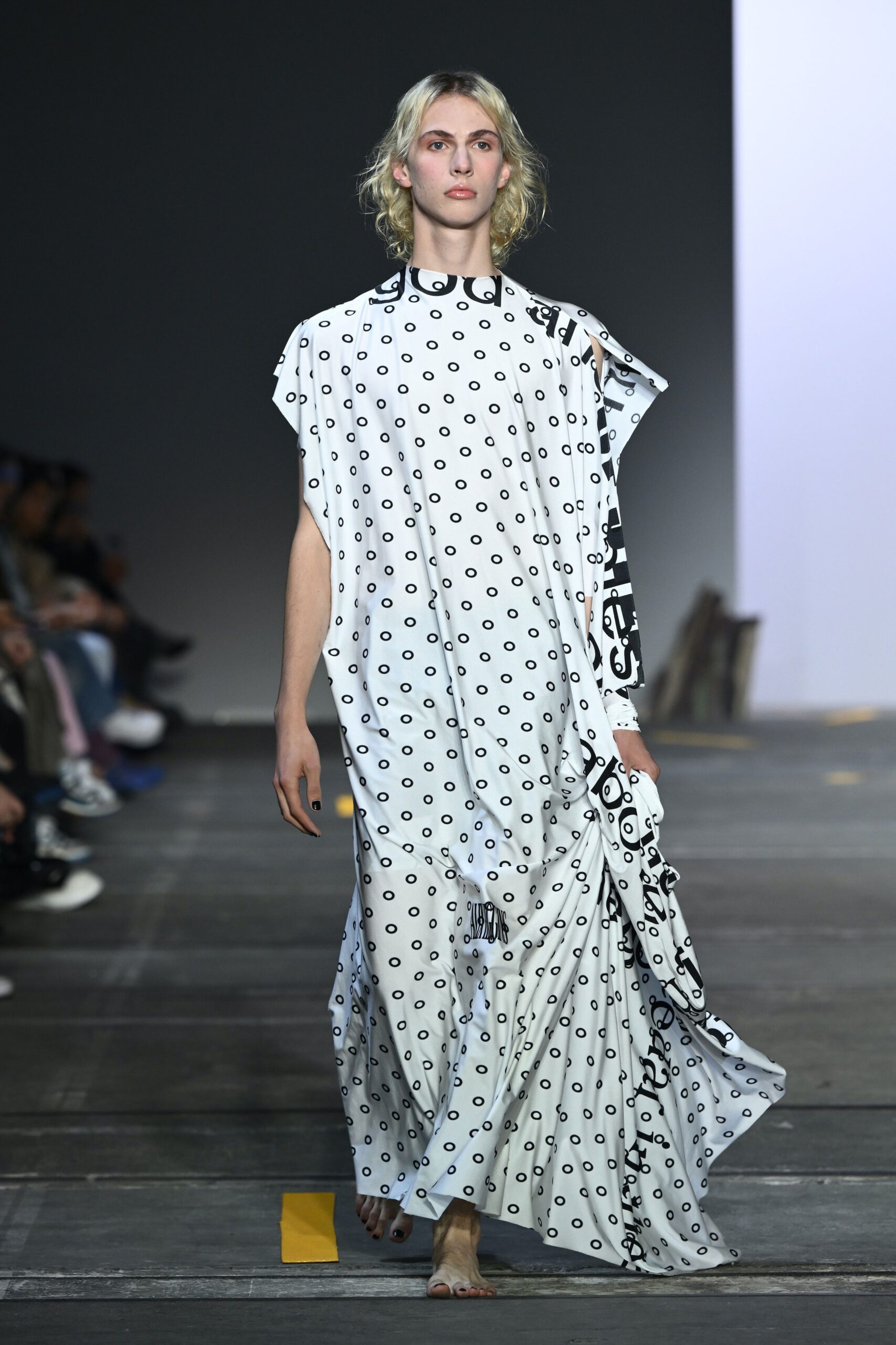 white and black printed maxi dress