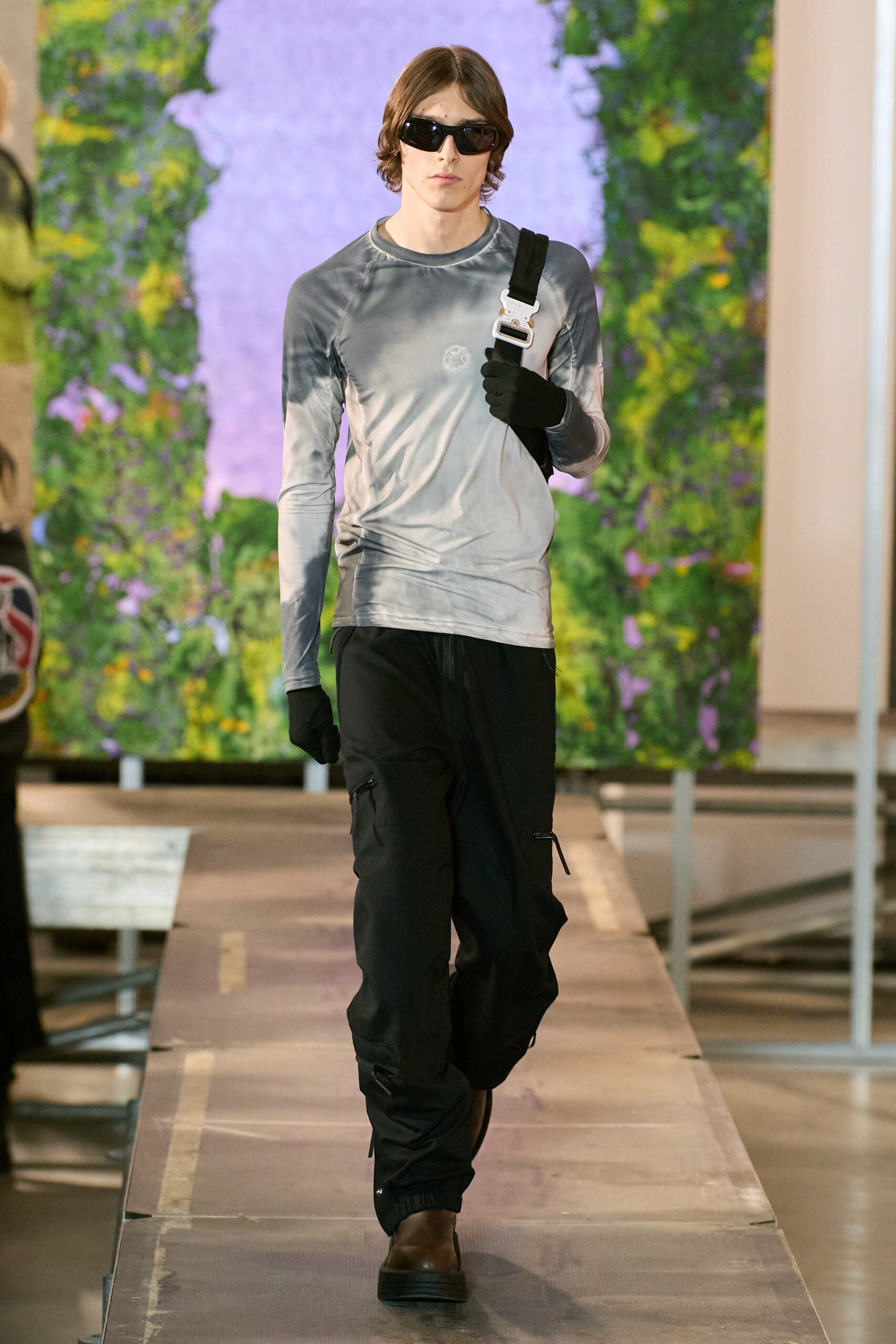 gray relaxed top with black cargo pants