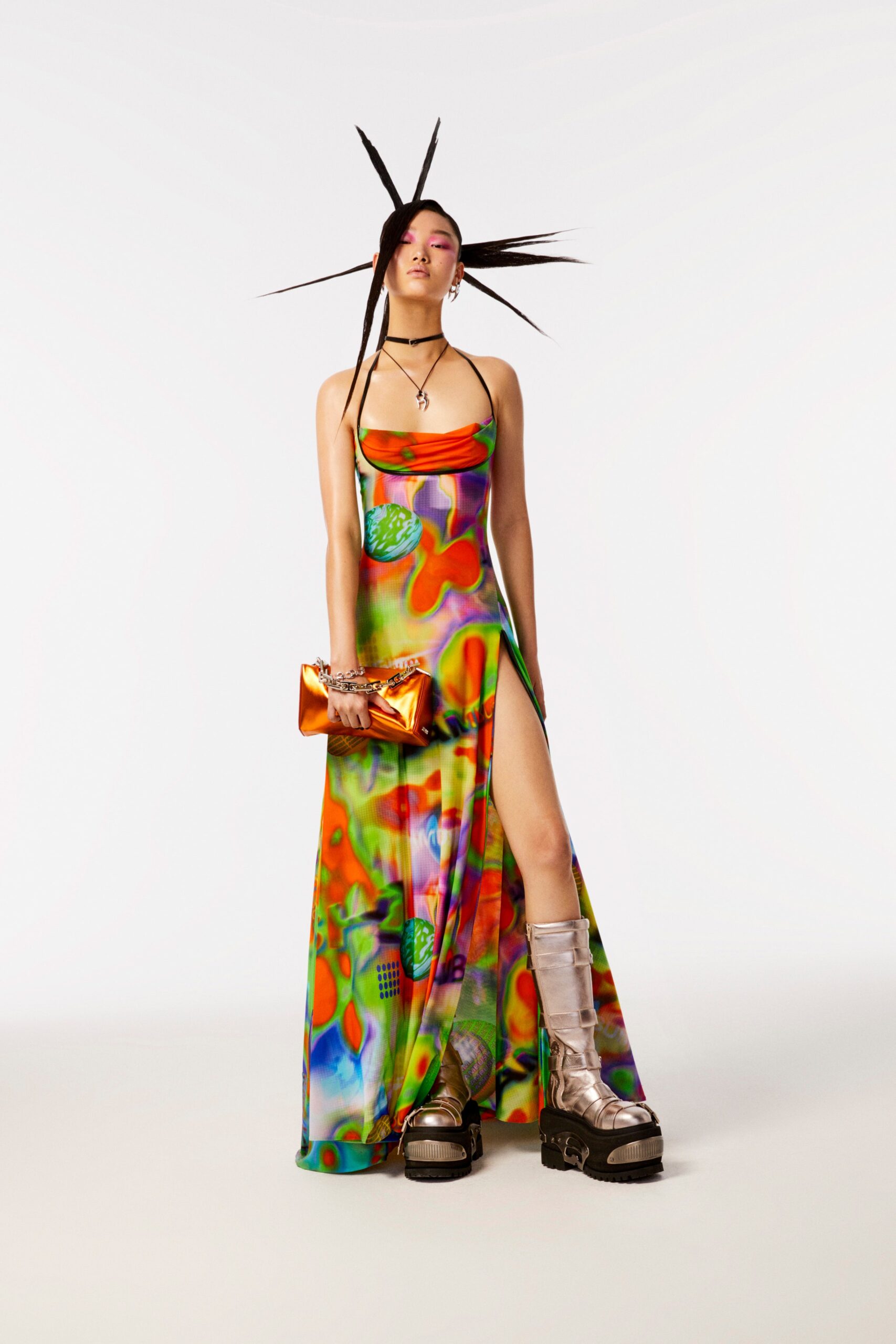 multi-colored silk gown
