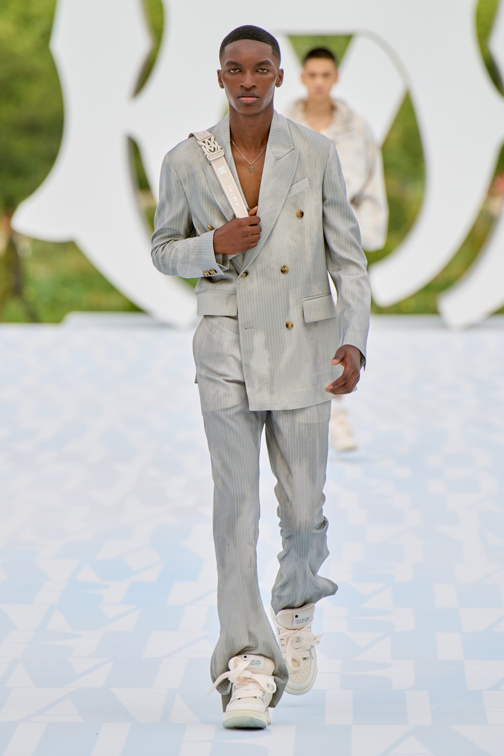 gray striped tailored suit