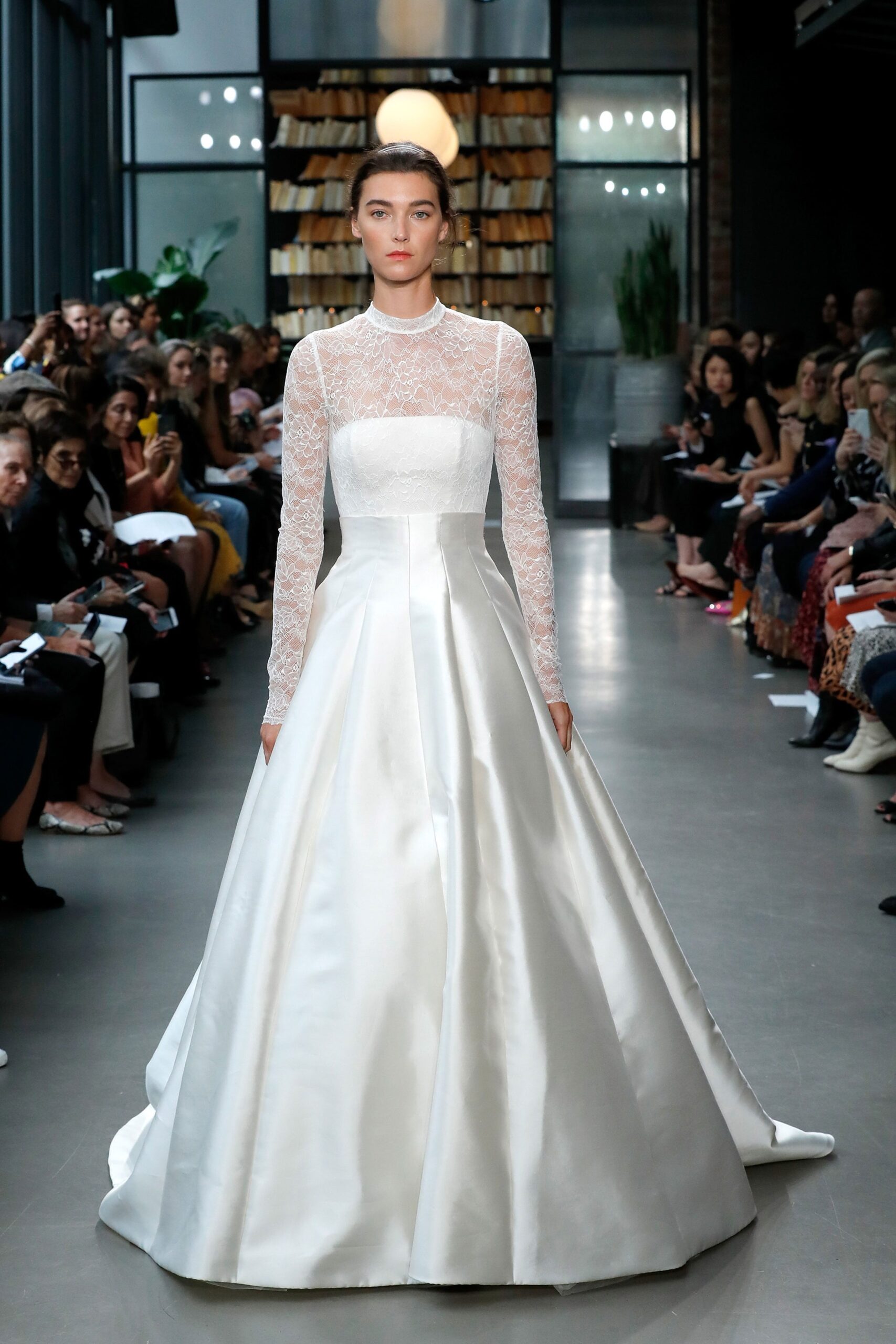 white silk lace gown