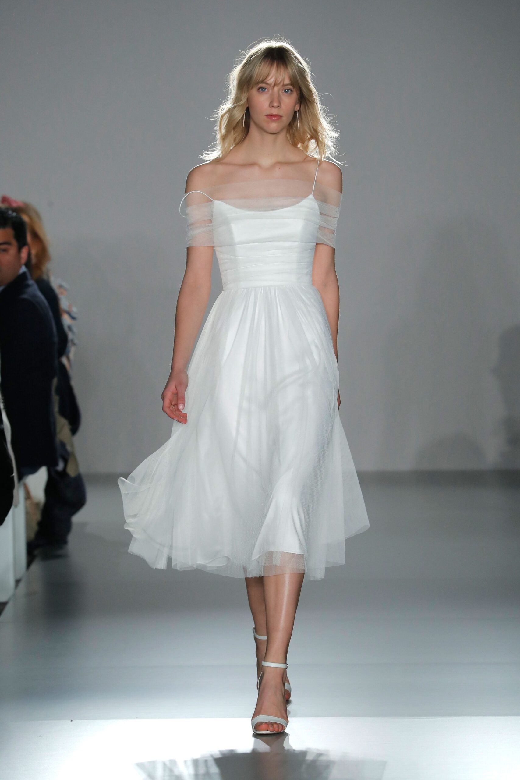 white silk off-shoulder dress