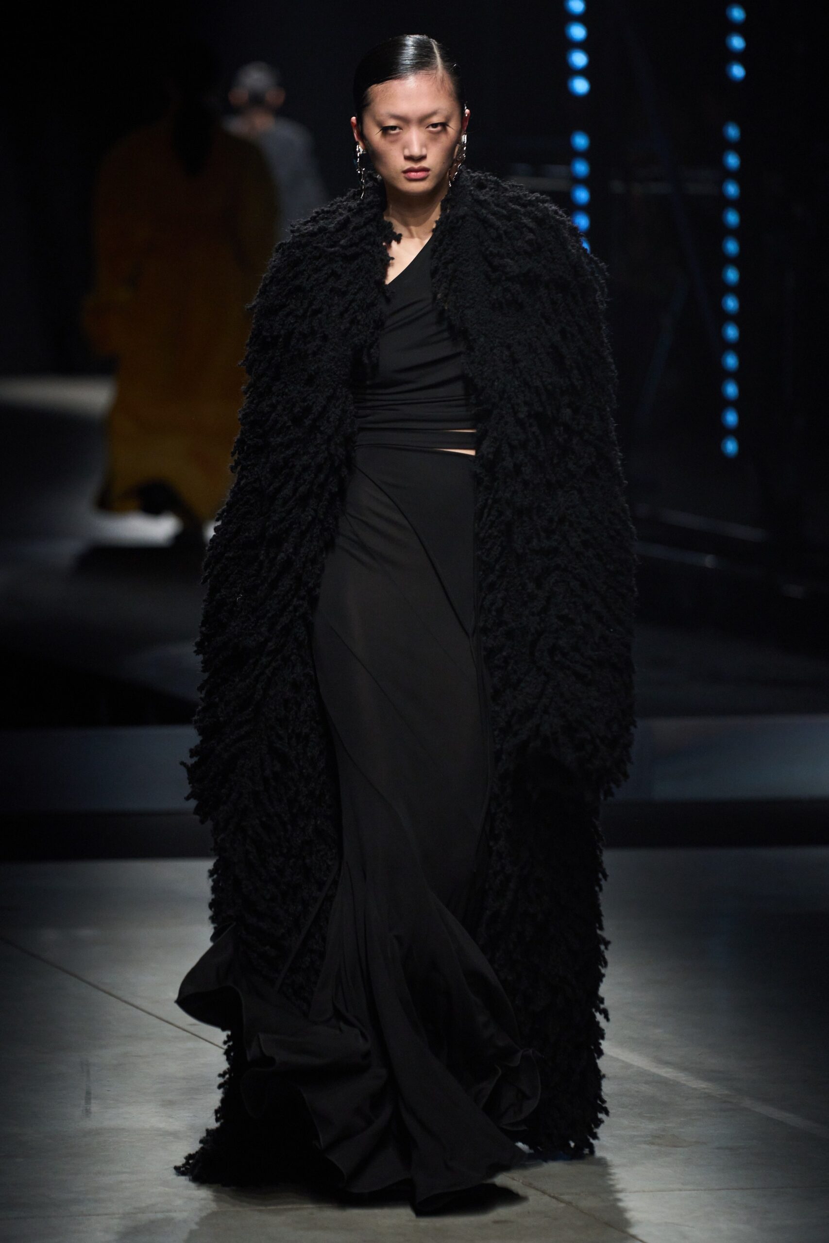 black fur oversized layered textured cape