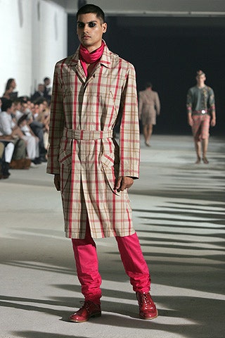 beige checked coat with pink pants