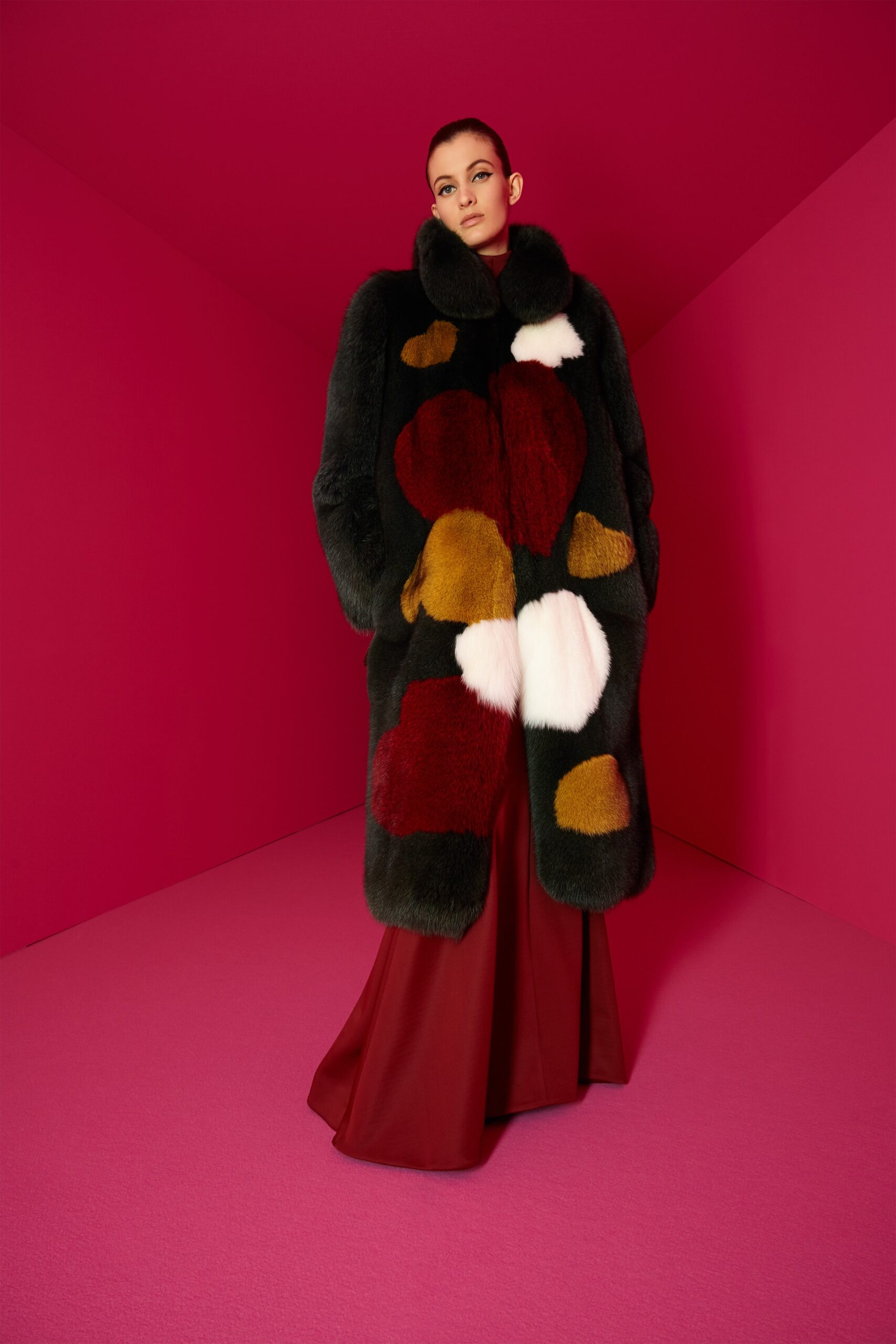 red silk fitted wide-leg pants
