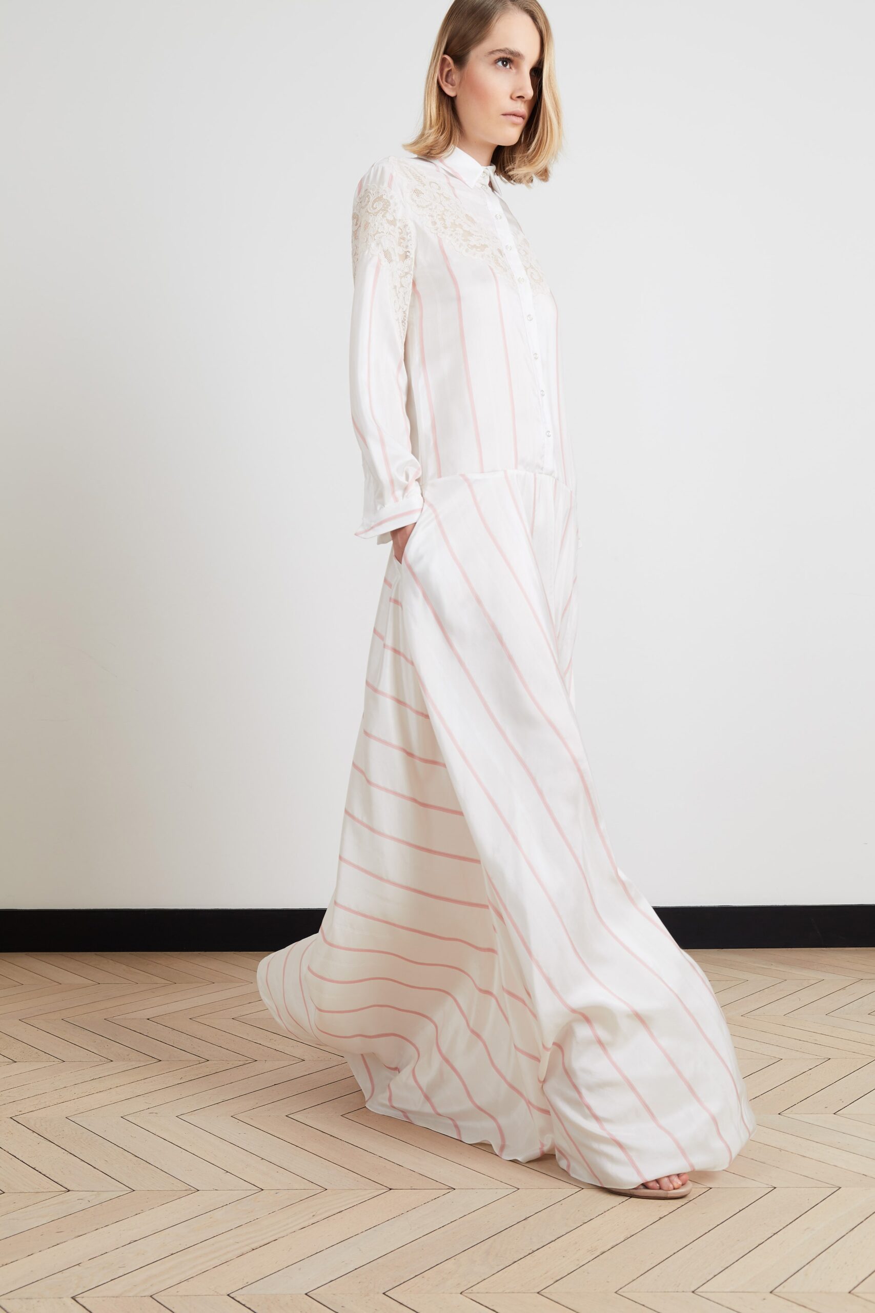 white silk striped maxi dress