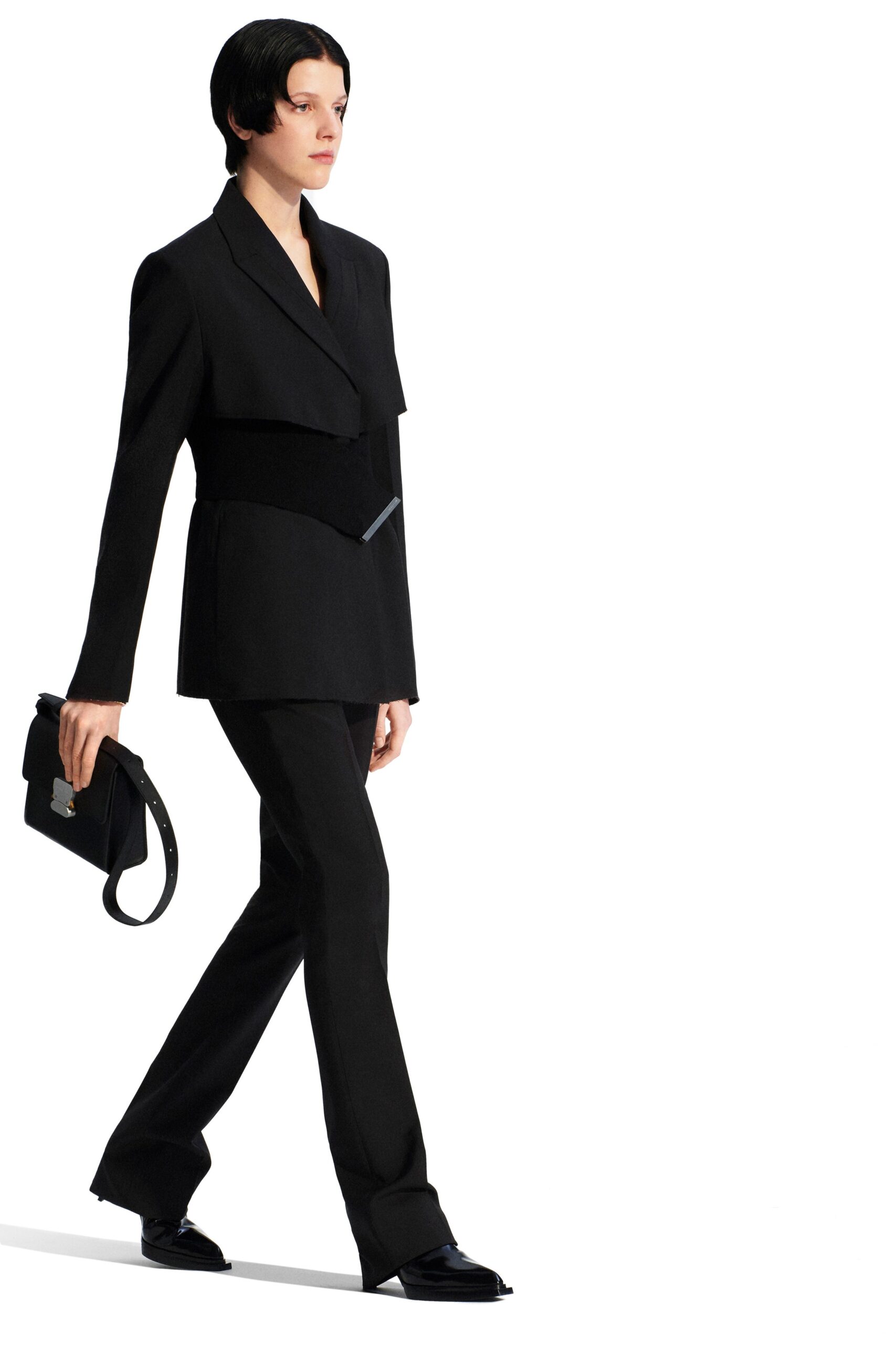 black wool long-sleeve collared tailored zippered blazer