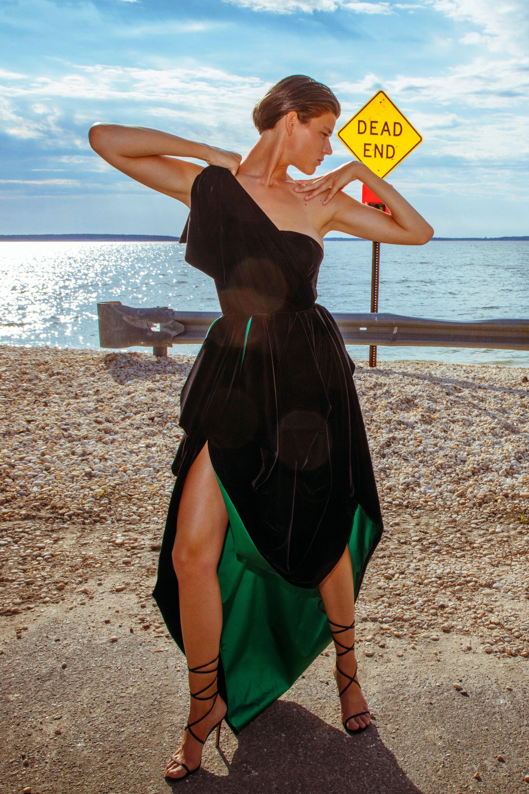 black velvet asymmetric dress