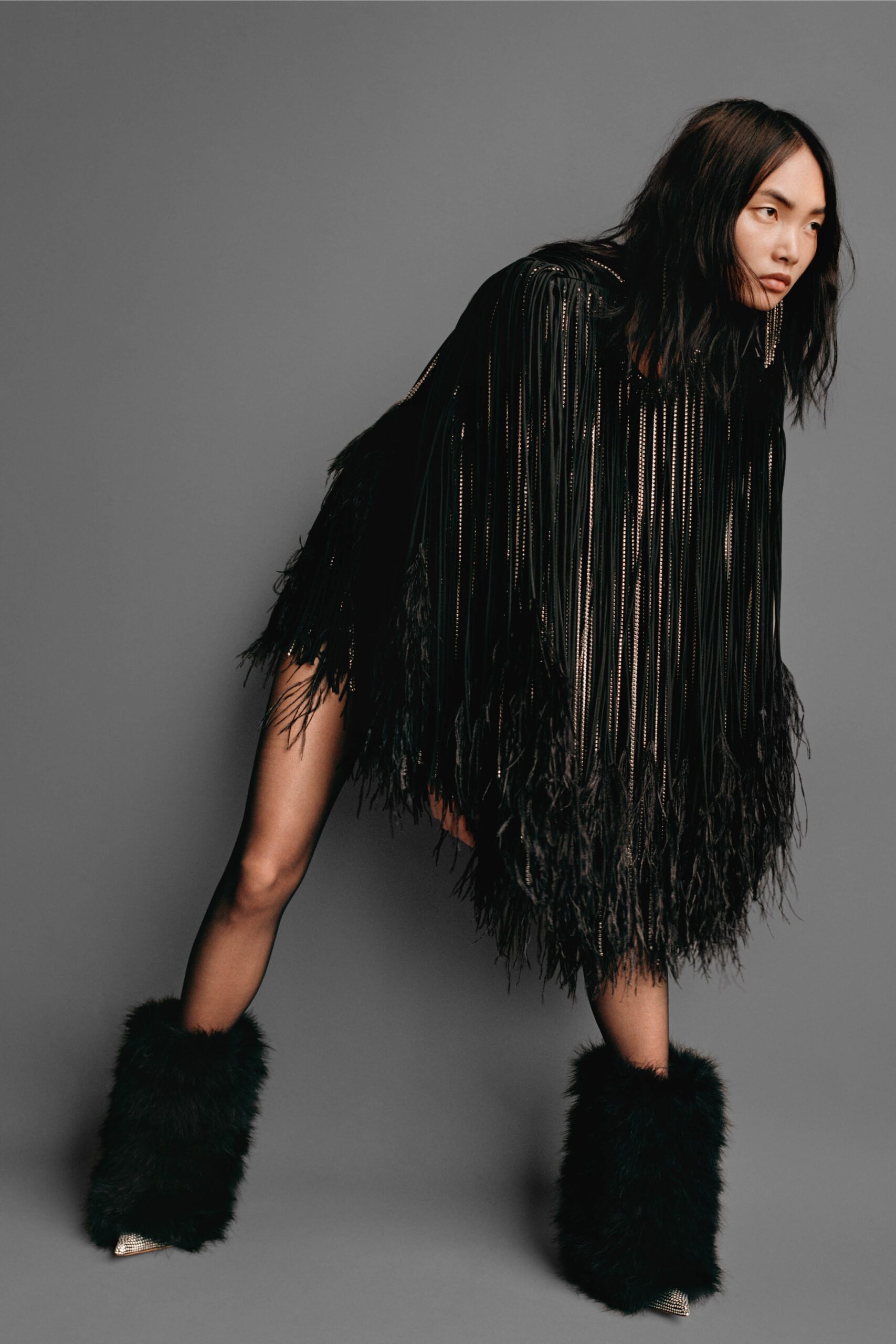 black fur fitted textured boots