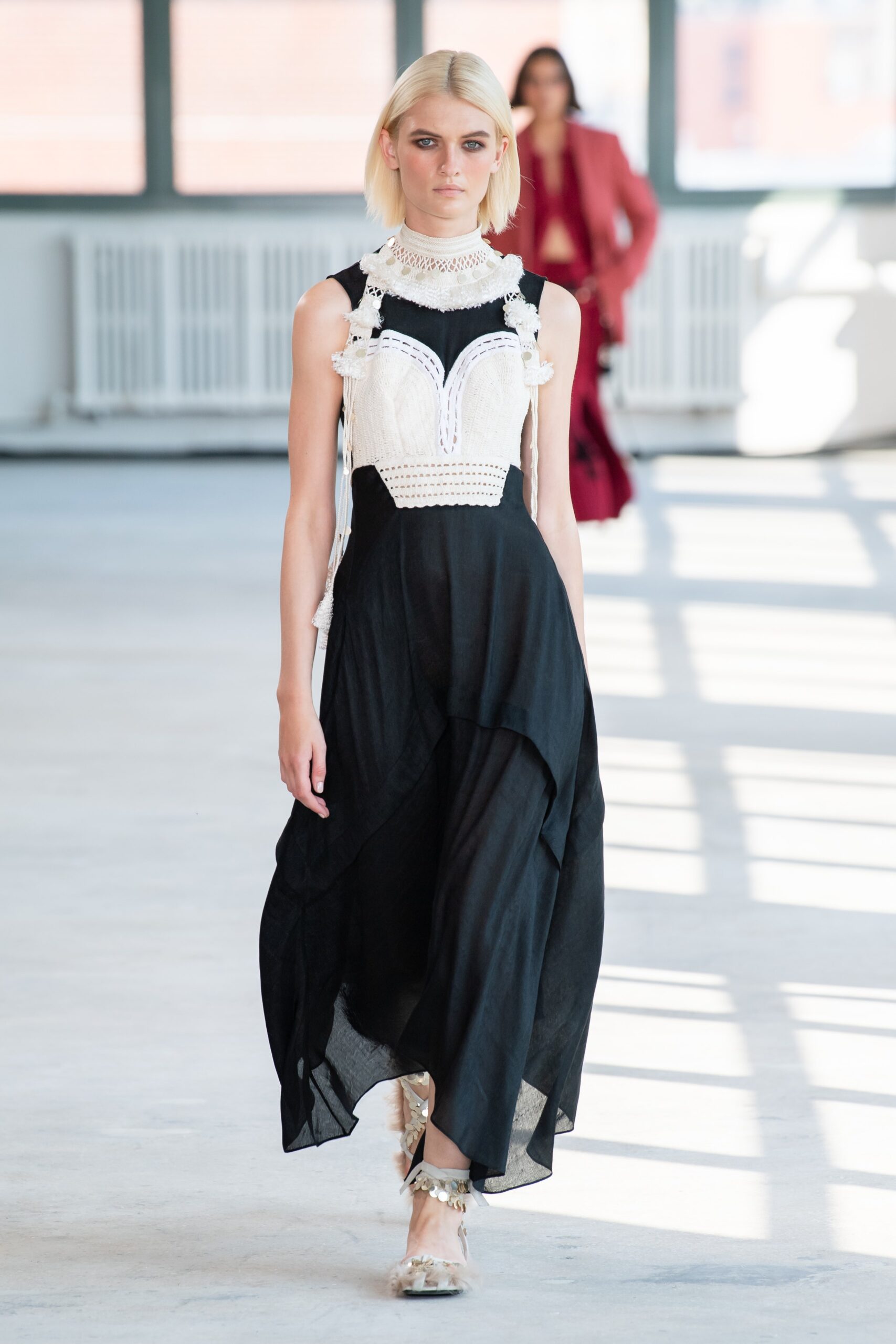 black and white fitted midi dress