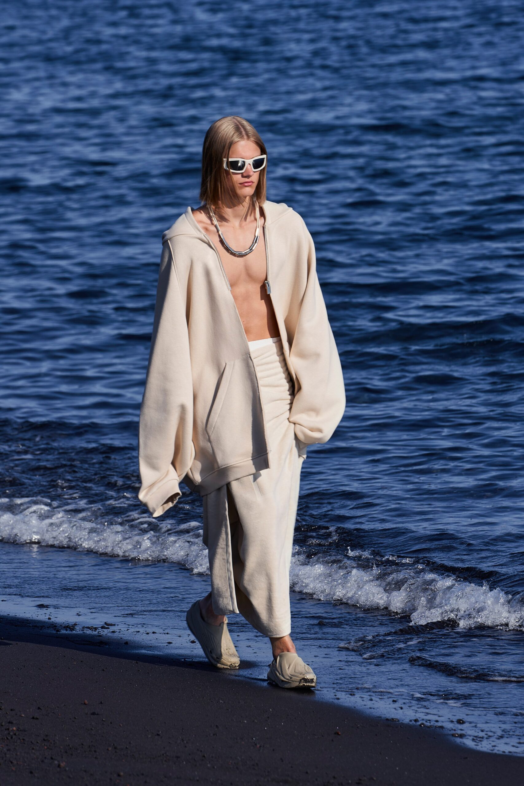 beige oversized hoodie and skirt