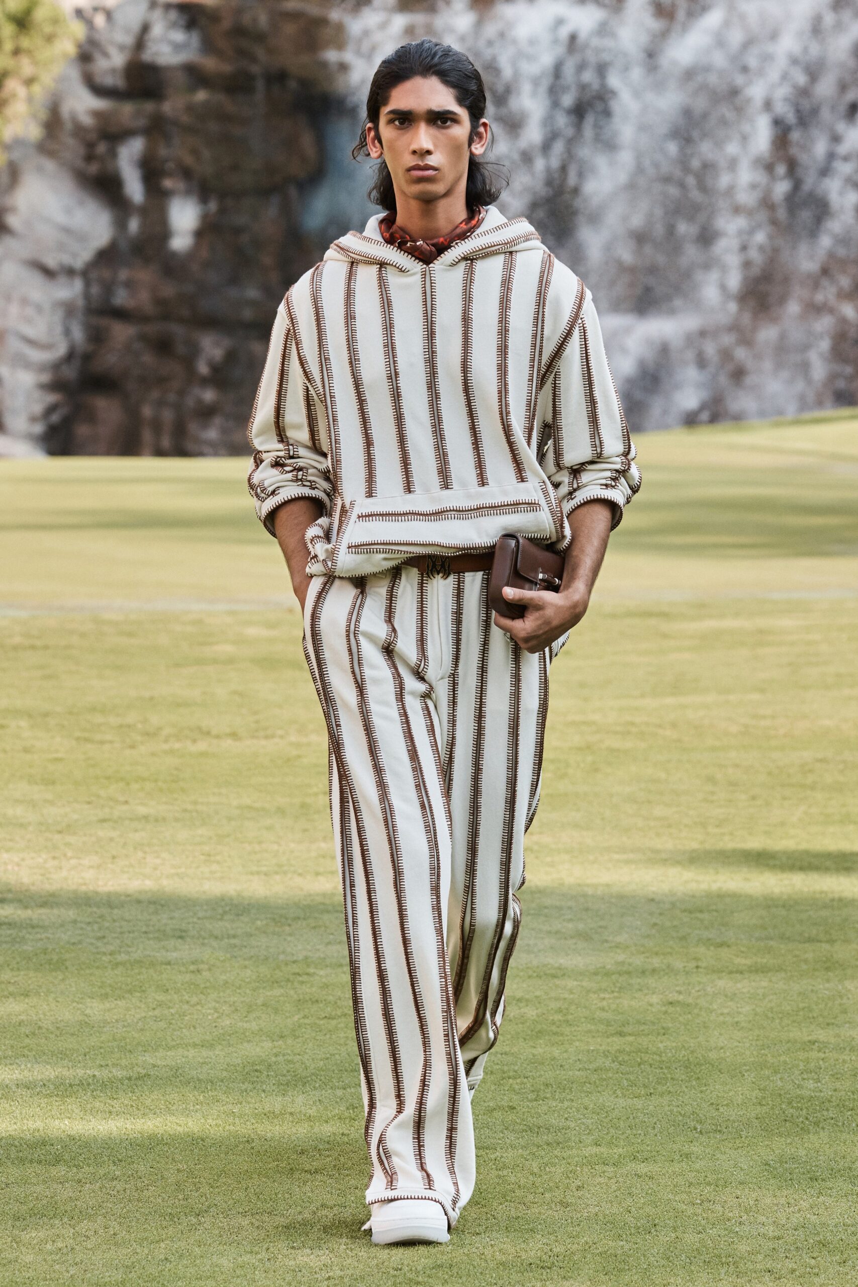 striped white and brown hoodie and pants