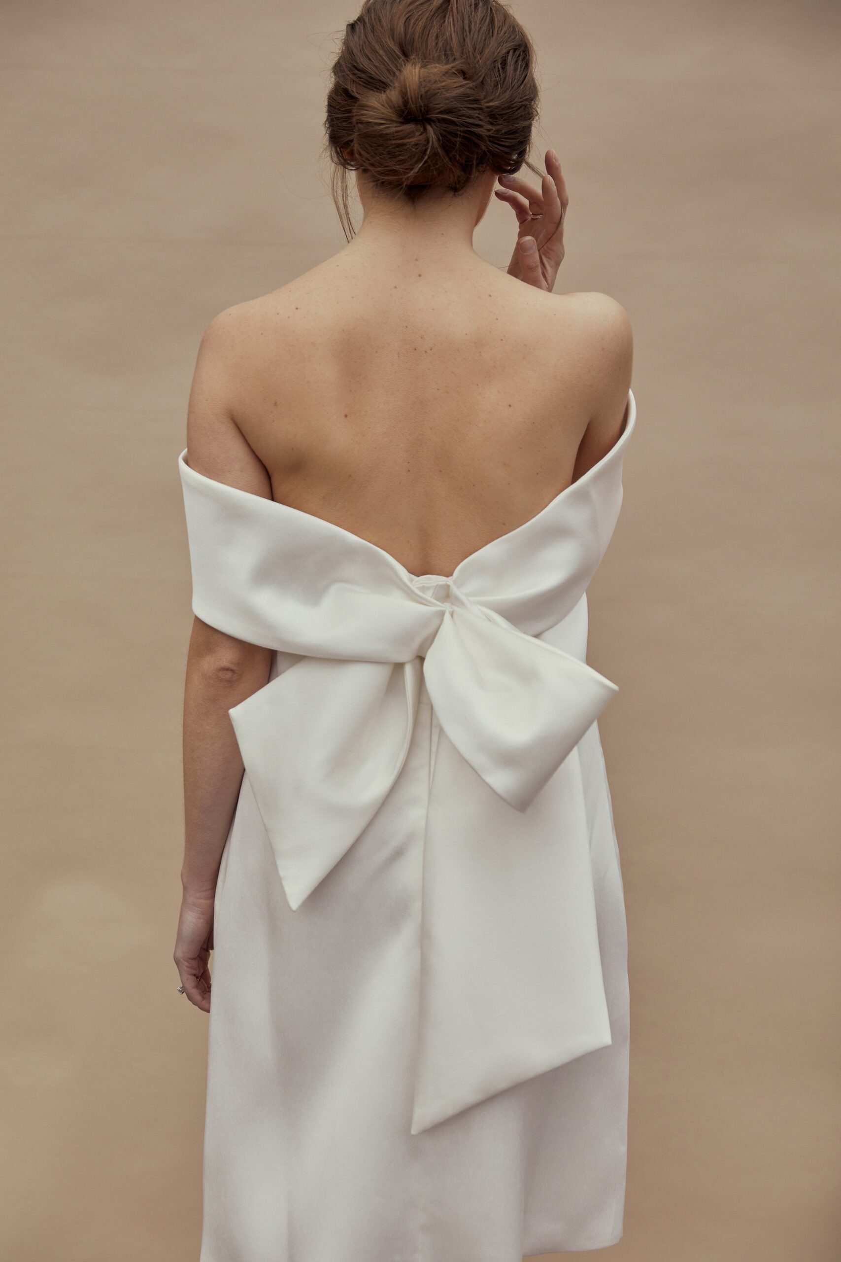 white silk off-shoulder dress