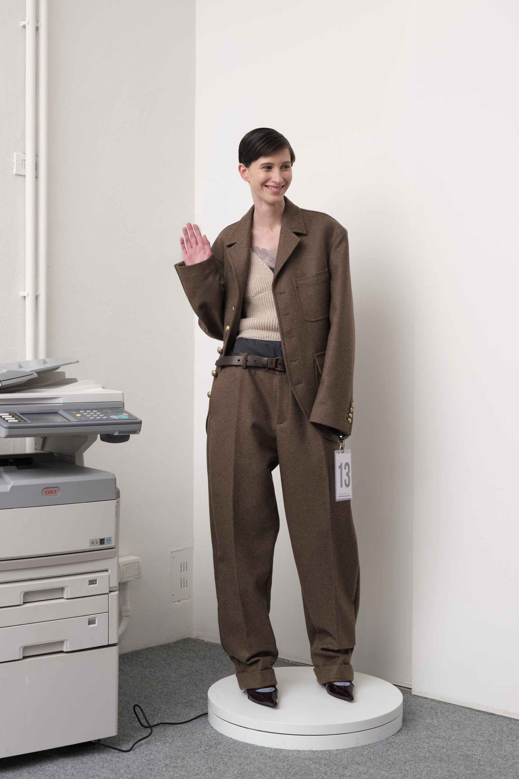 oversized brown blazer with fitted top