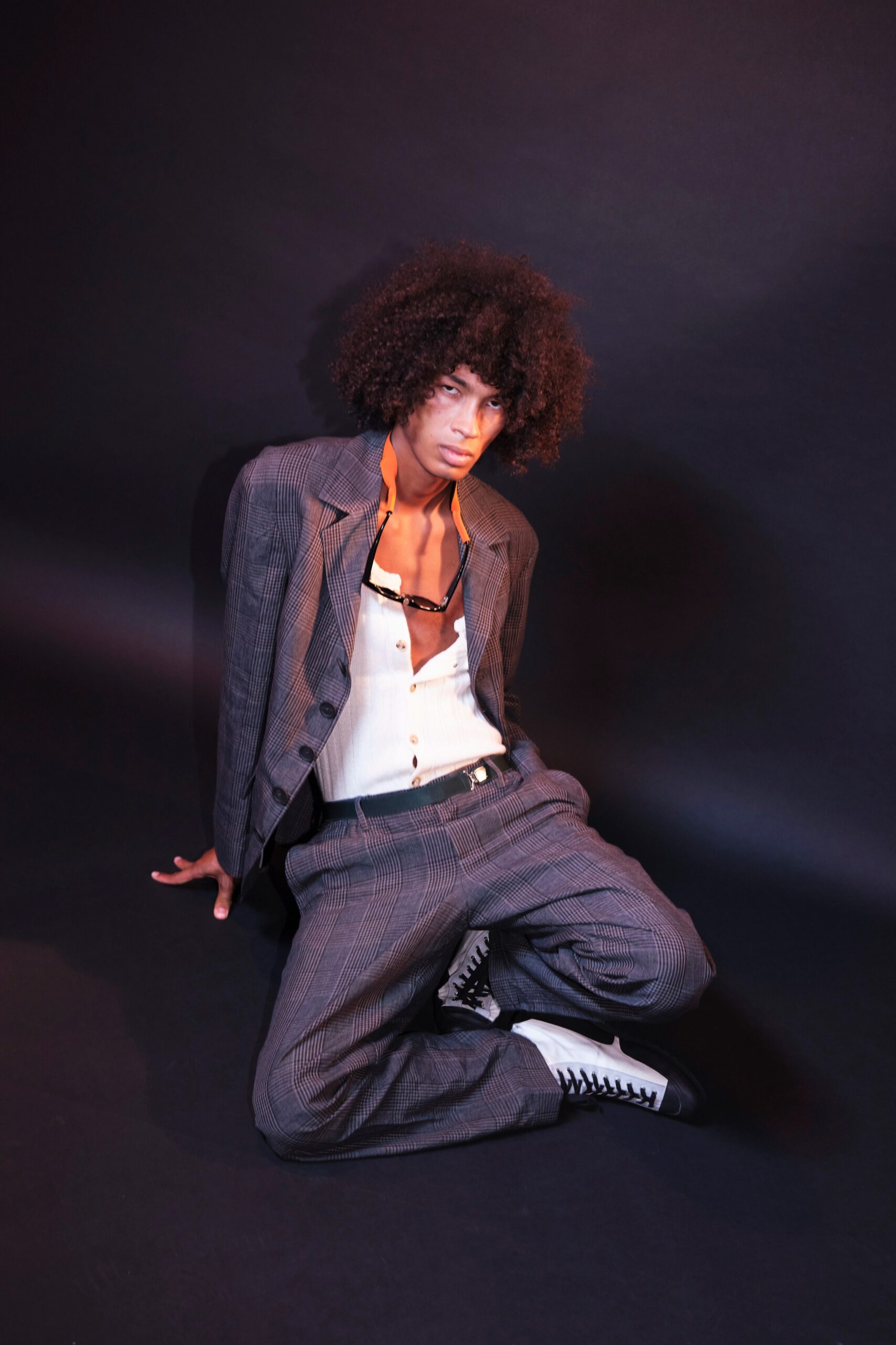 gray tailored suit with white shirt