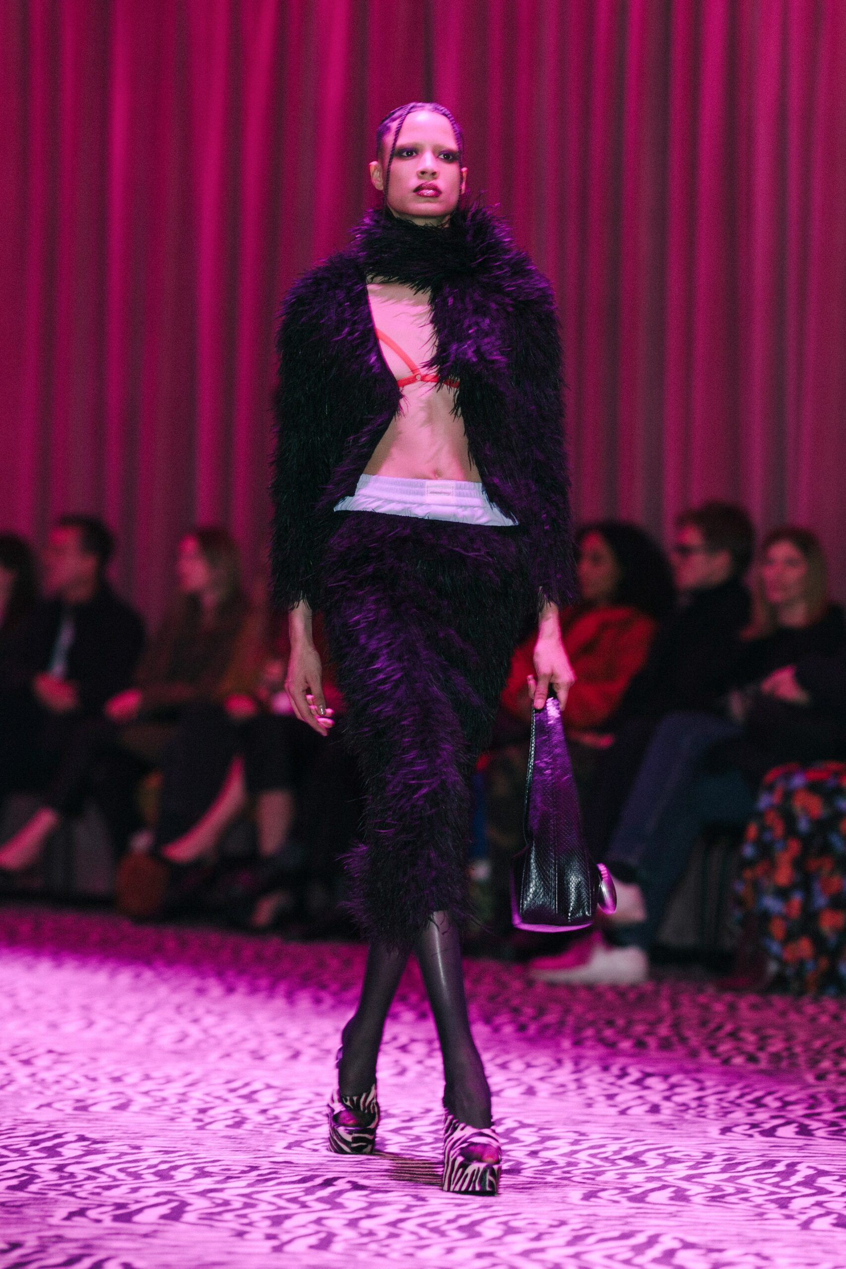 black fur fitted pencil skirt