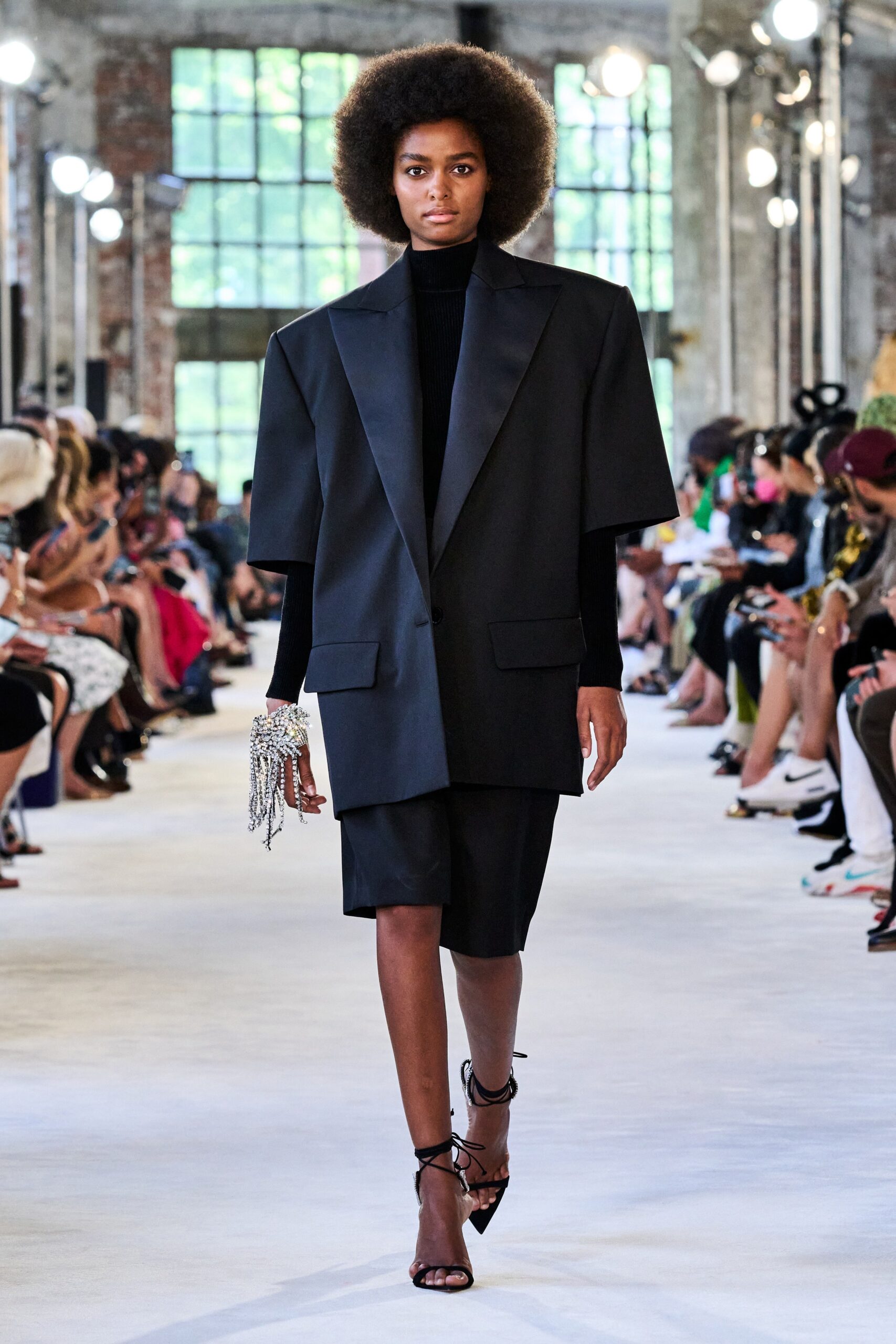 oversized black blazer and shorts