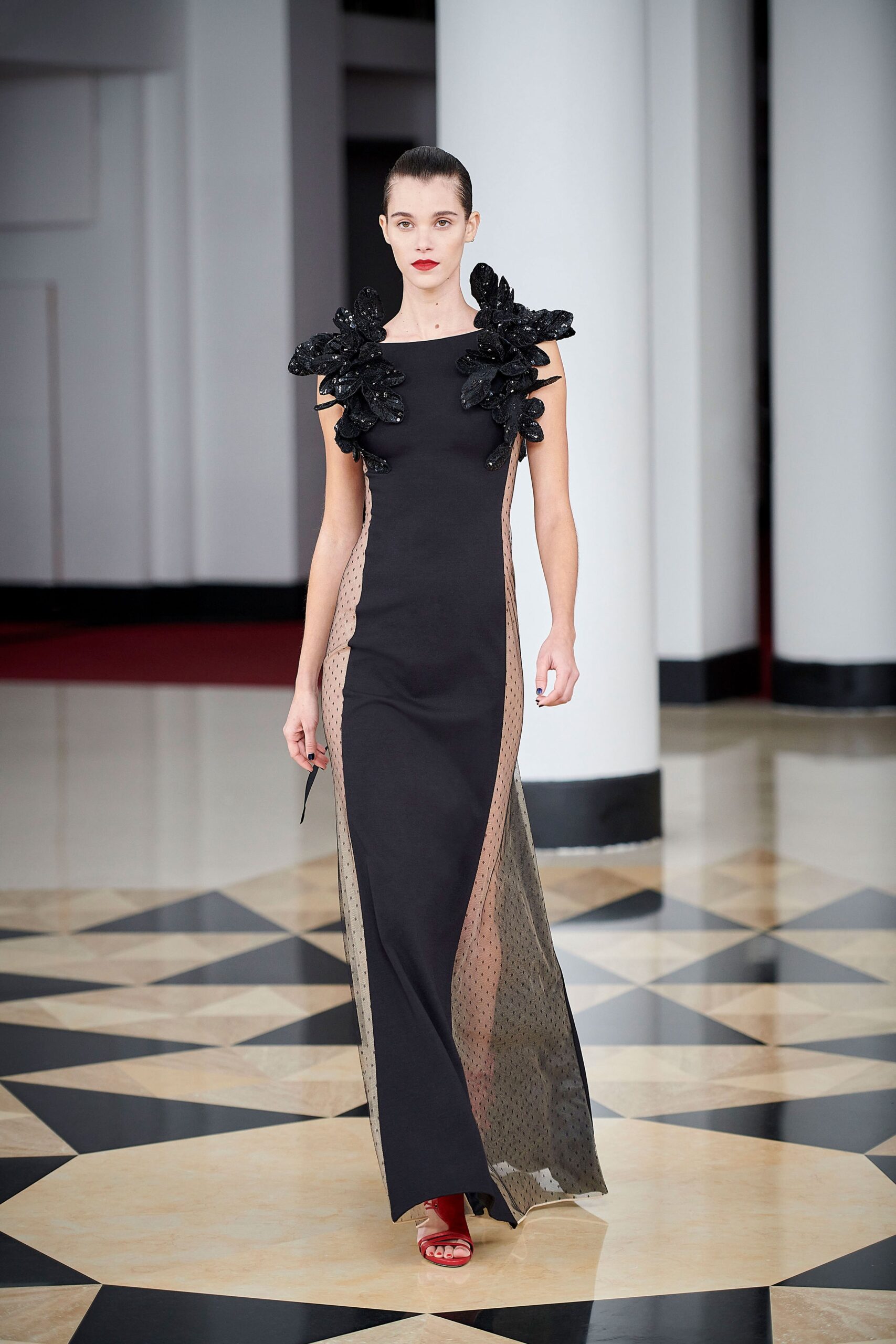black silk fitted gown