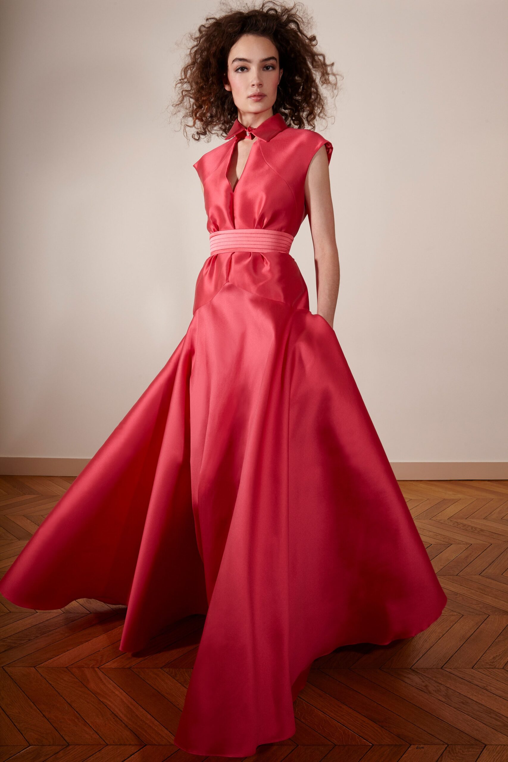 pink silk sleeveless gown