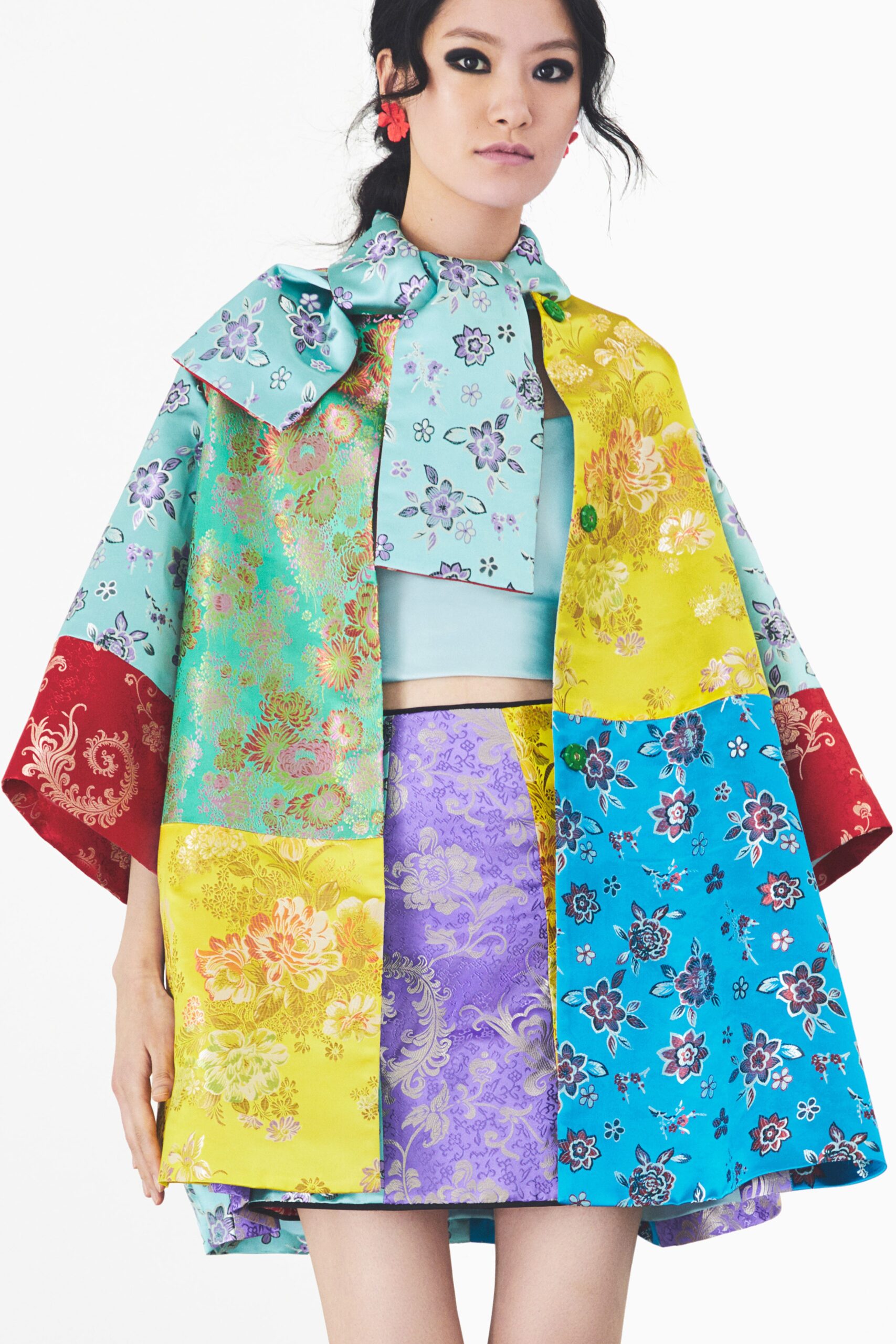 color-blocked silk cape and top