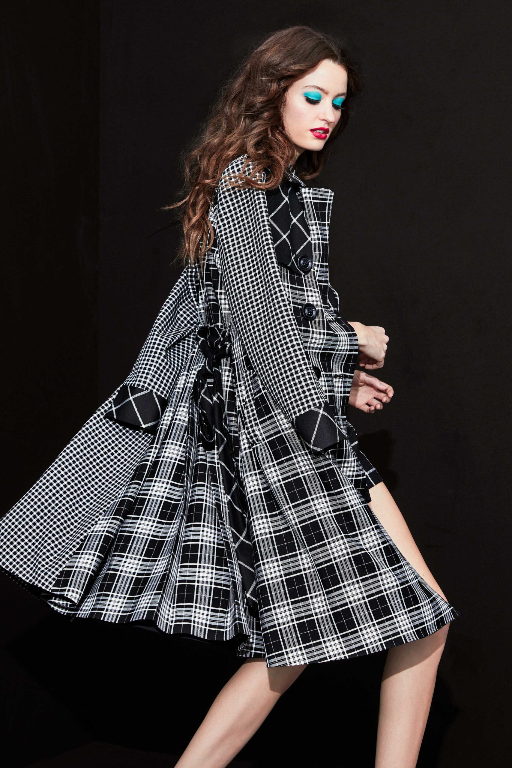 black and white checked coat