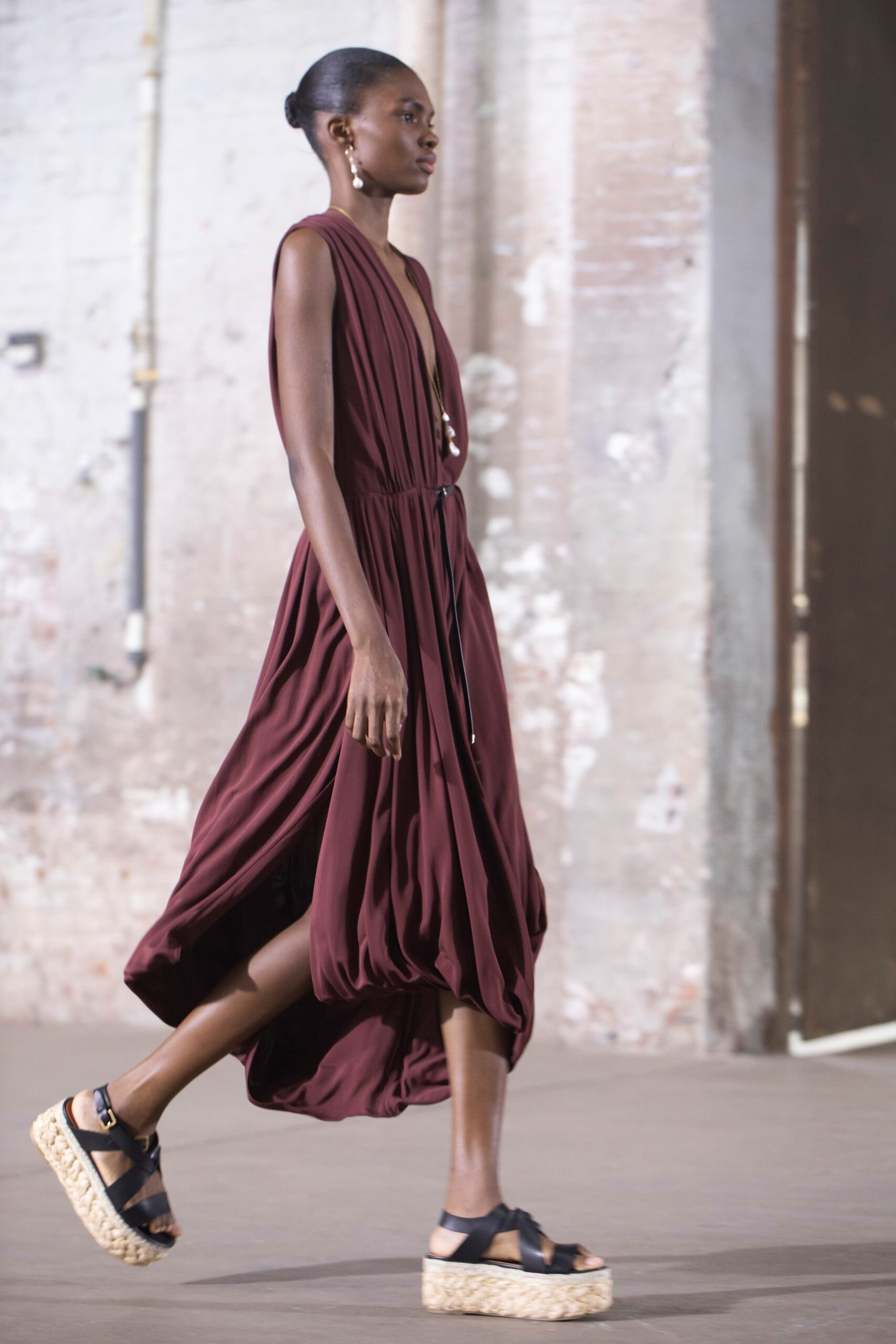 maroon silk sleeveless dress