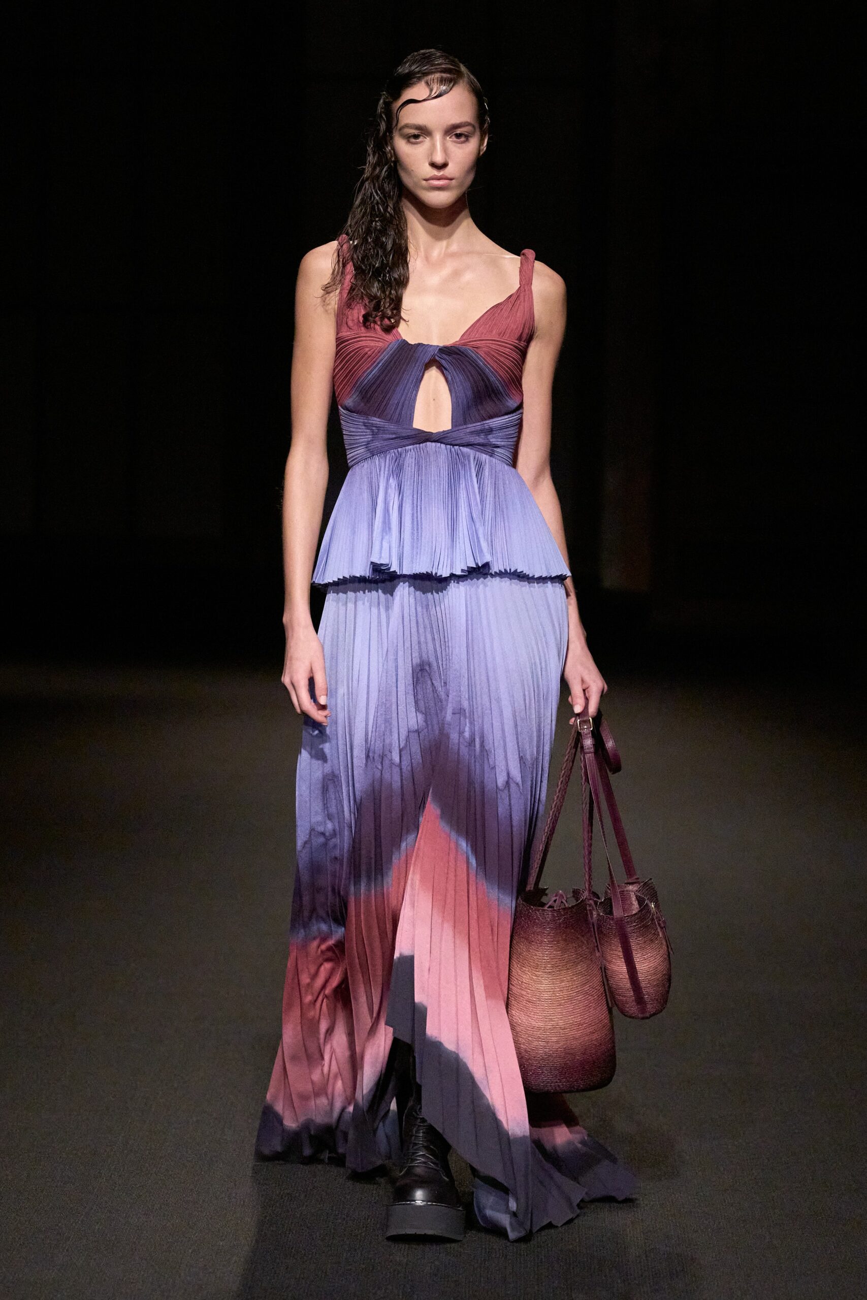 pleated silk maxi dress
