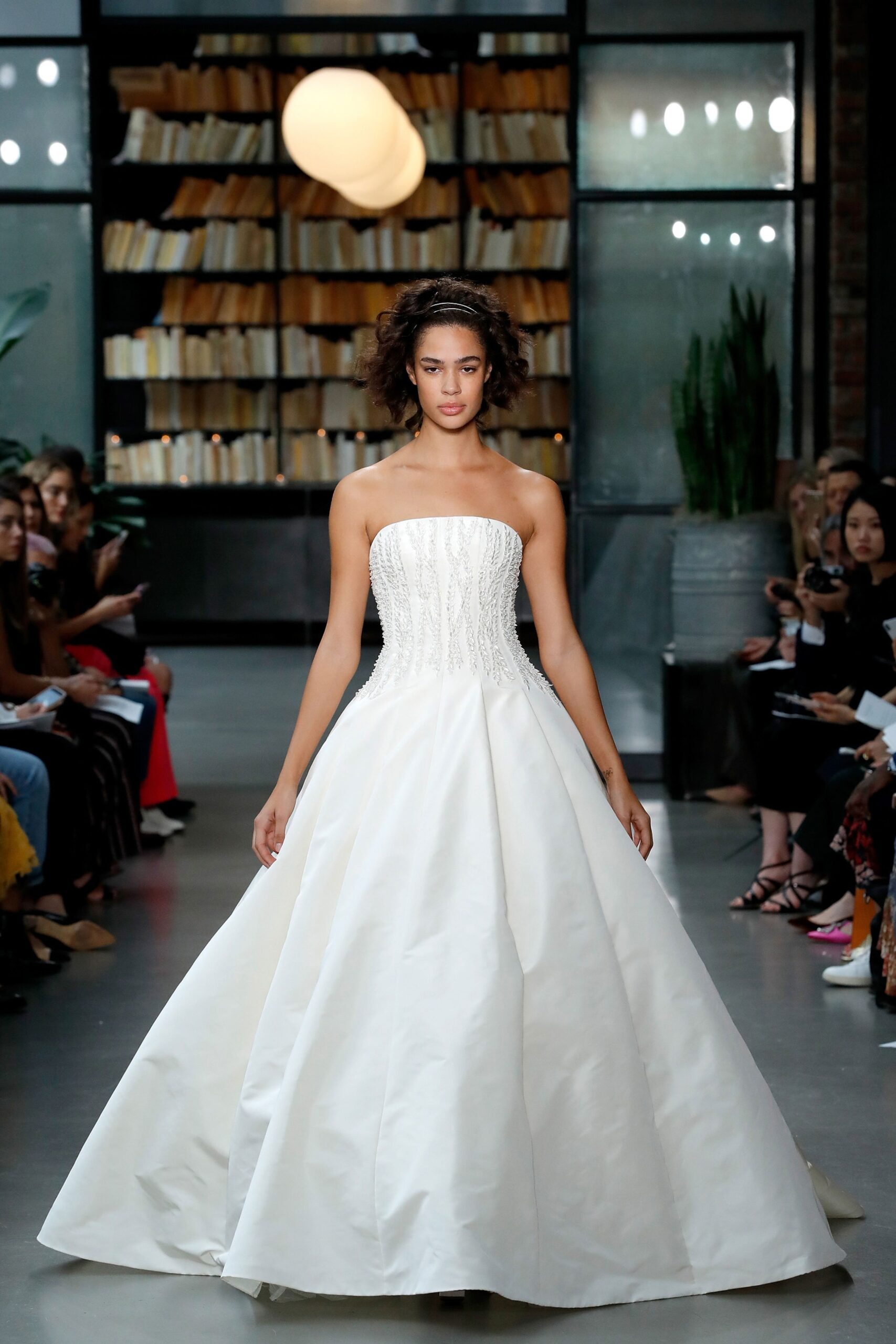 white silk strapless gown