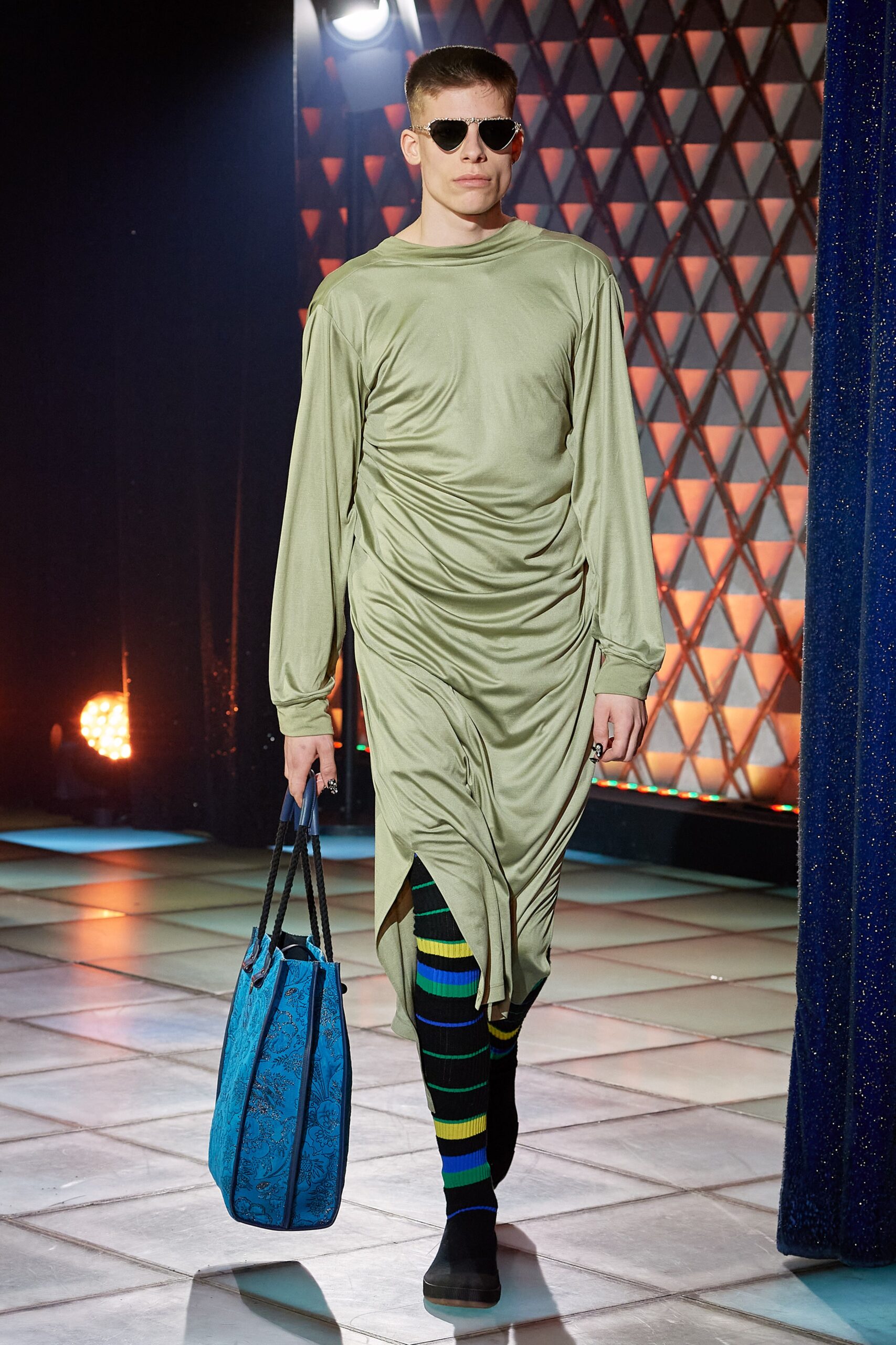 relaxed green draped dress