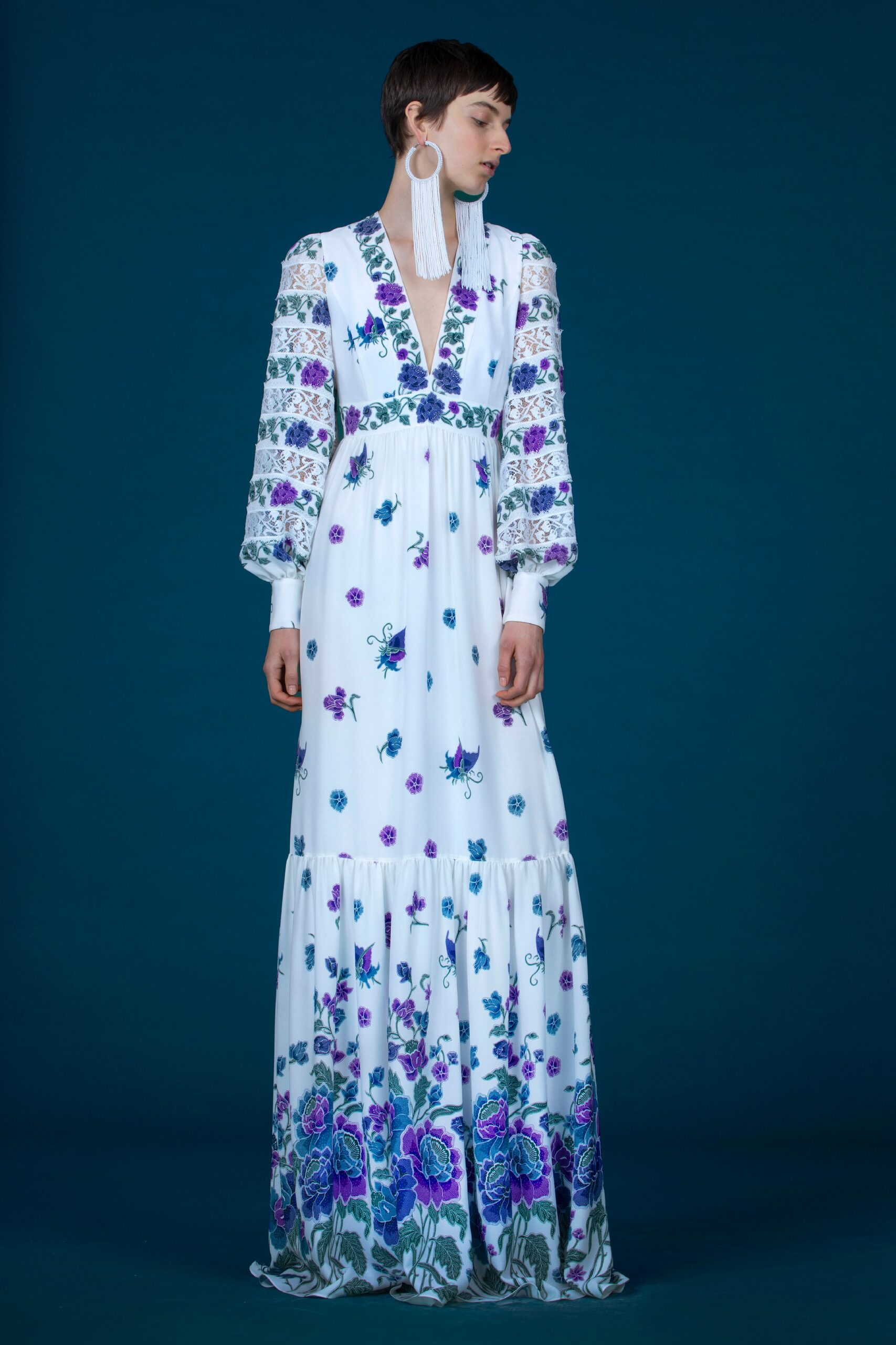 white embroidered maxi gown