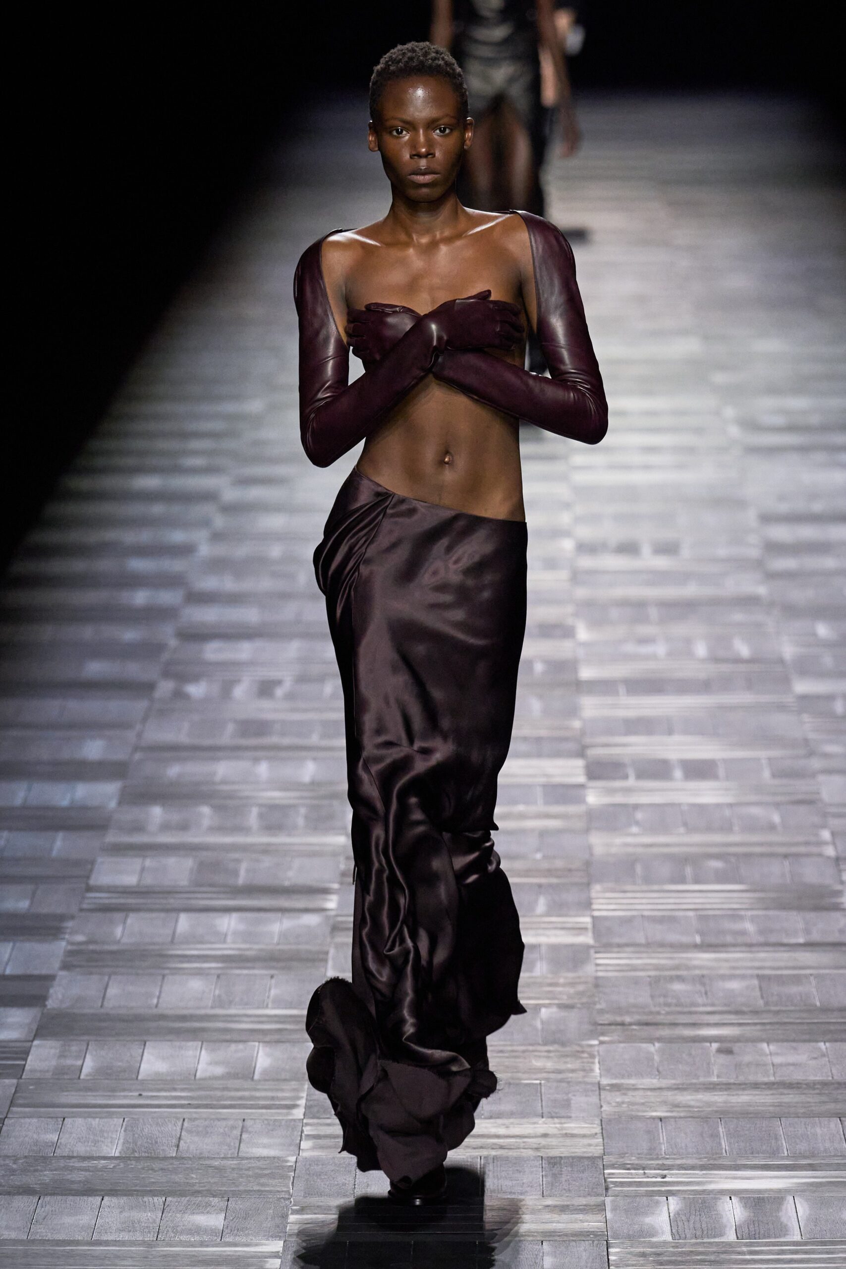 fitted black purple silk dress