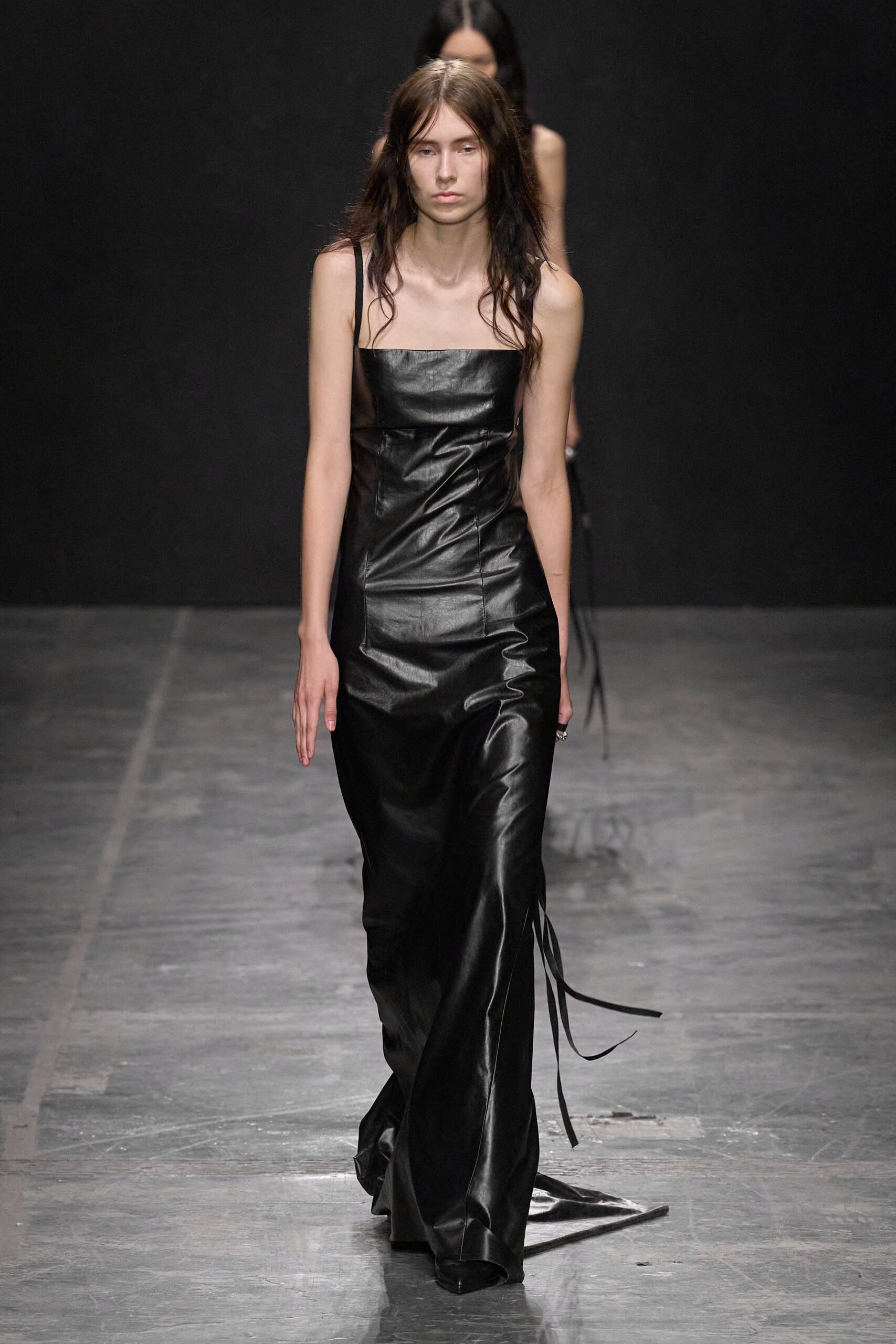 black leather sleeveless gown