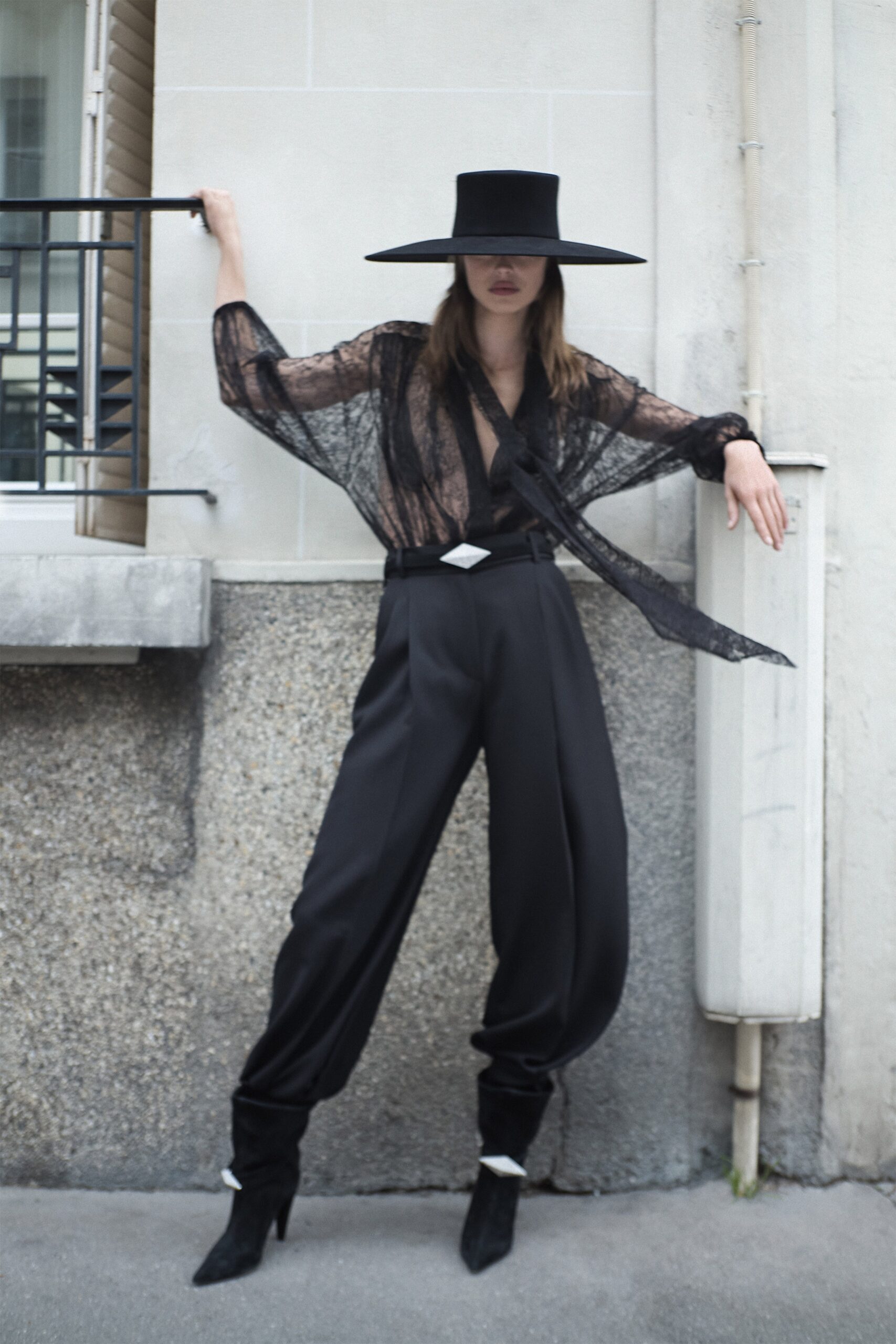 black silk blouse and pants