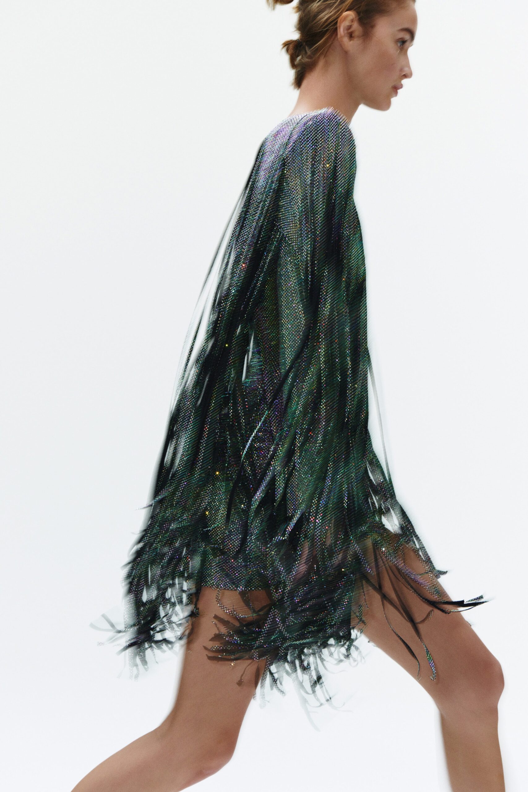 black green fringed mini dress