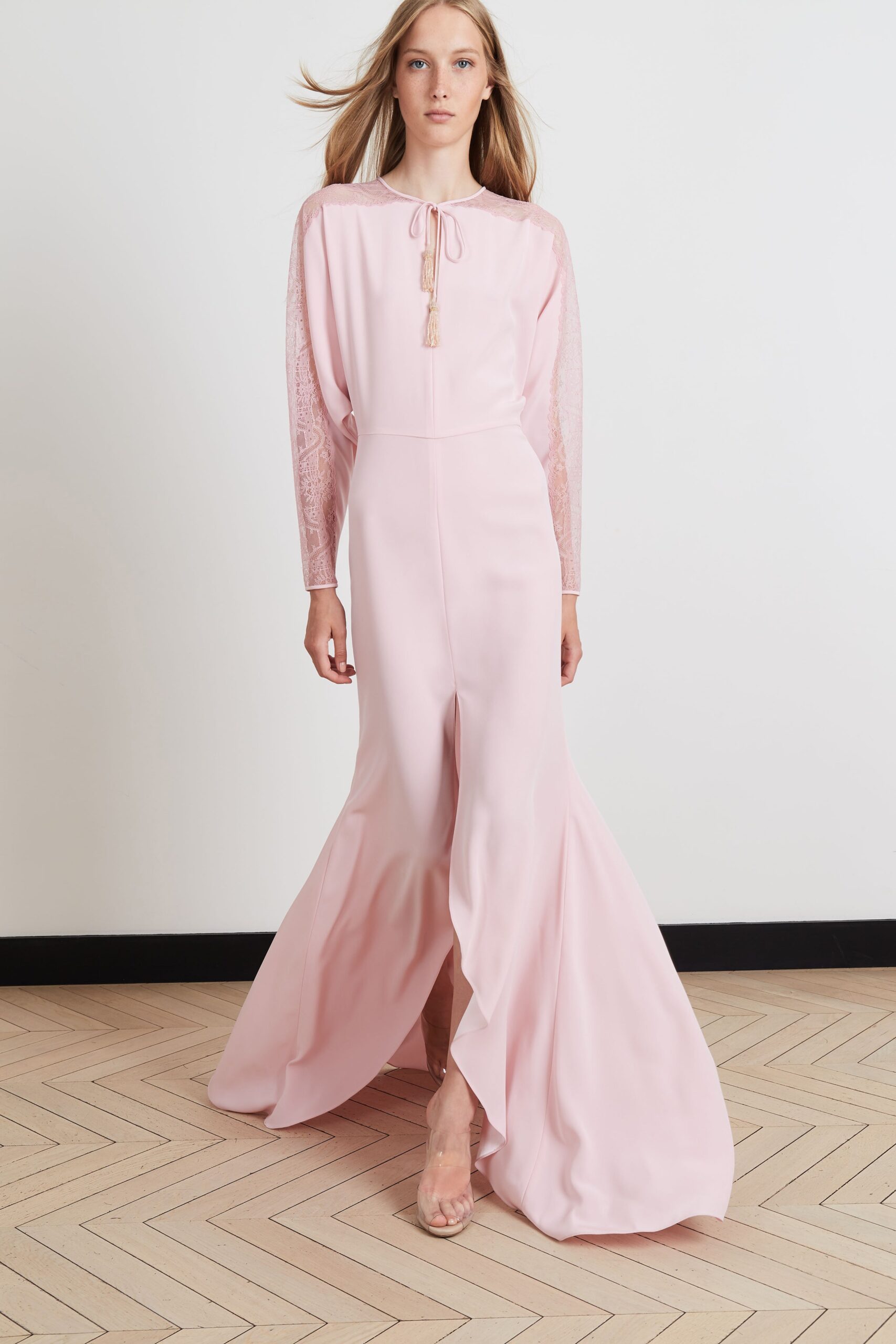 pink silk fitted gown