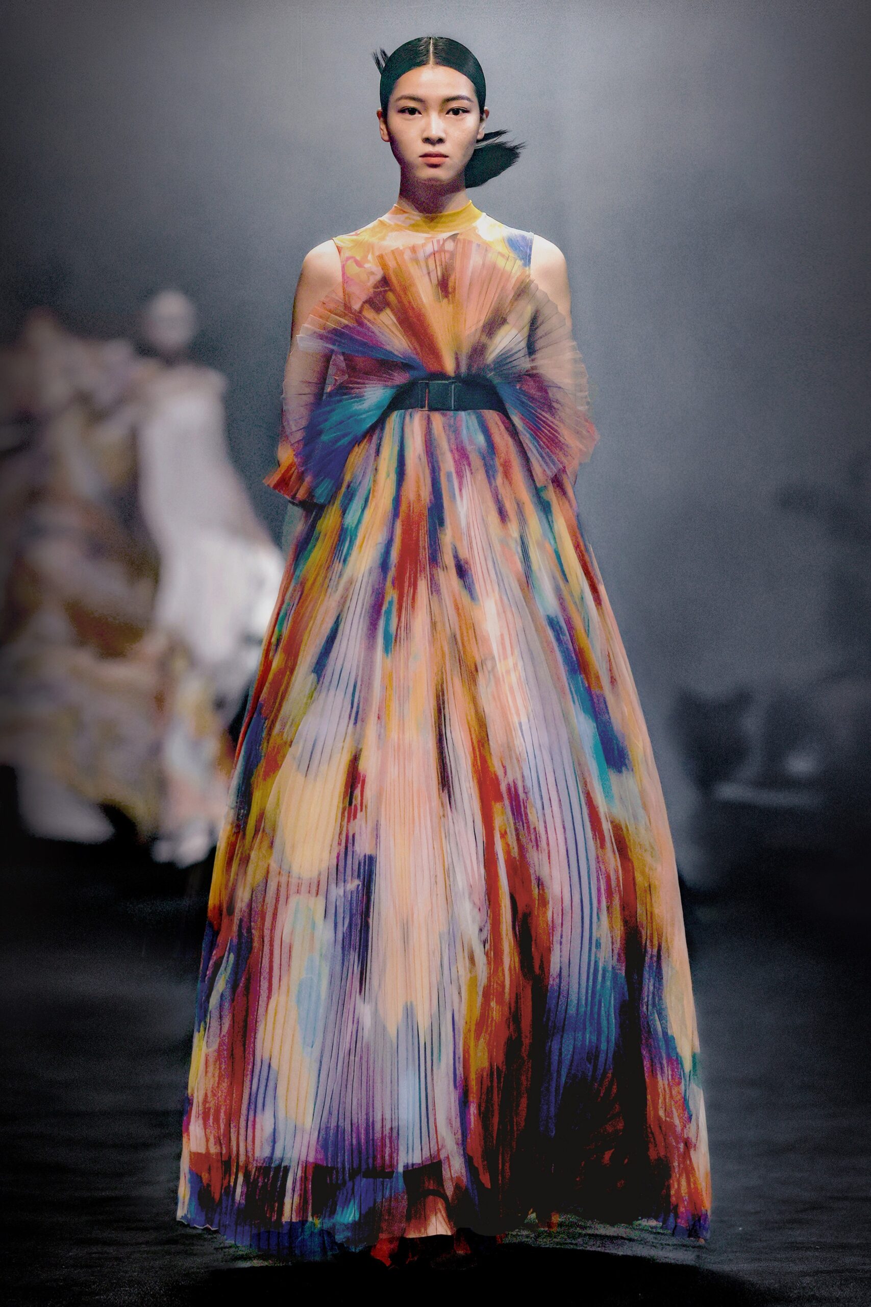 multi-colored pleated gown