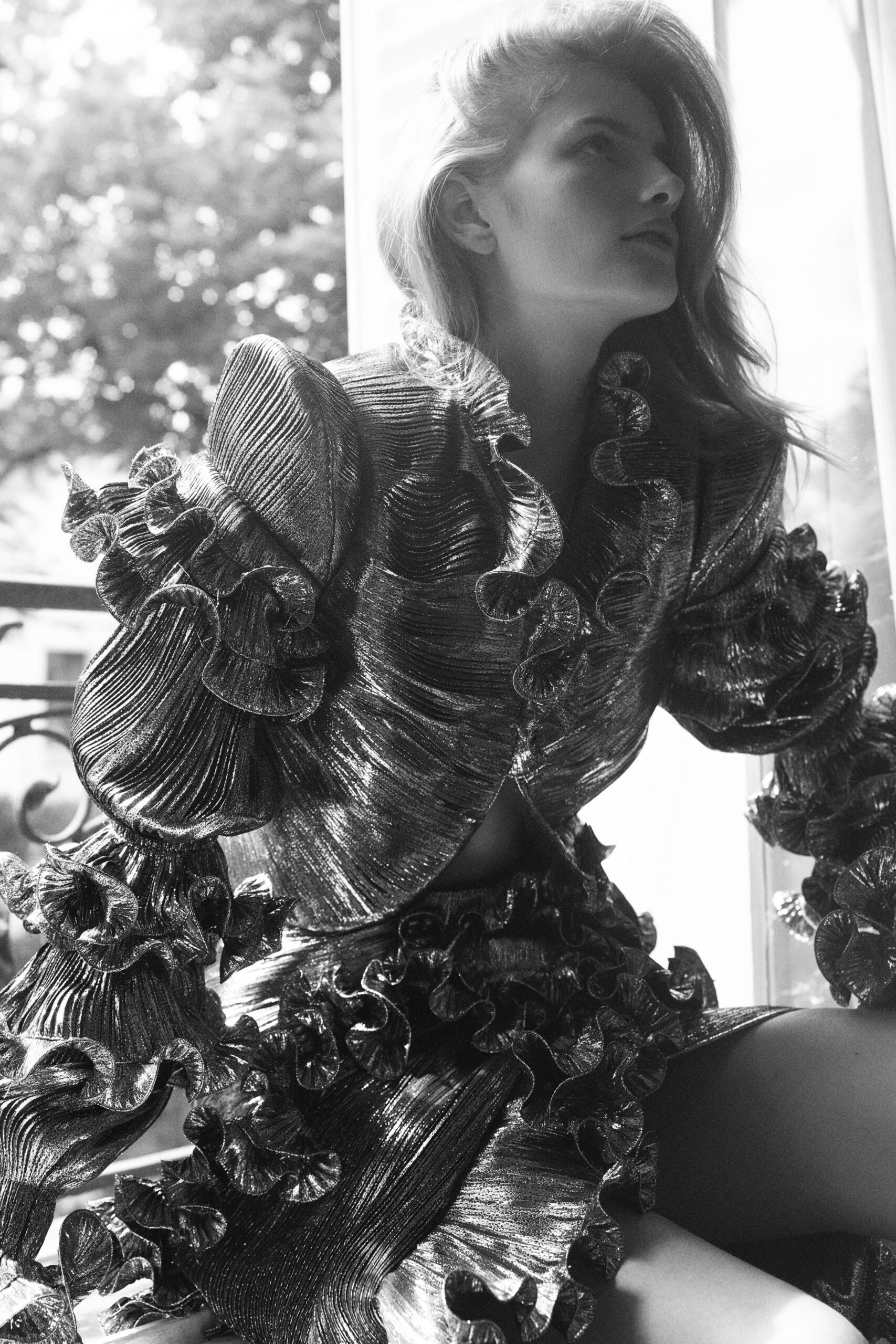 black silk ruffled mini dress