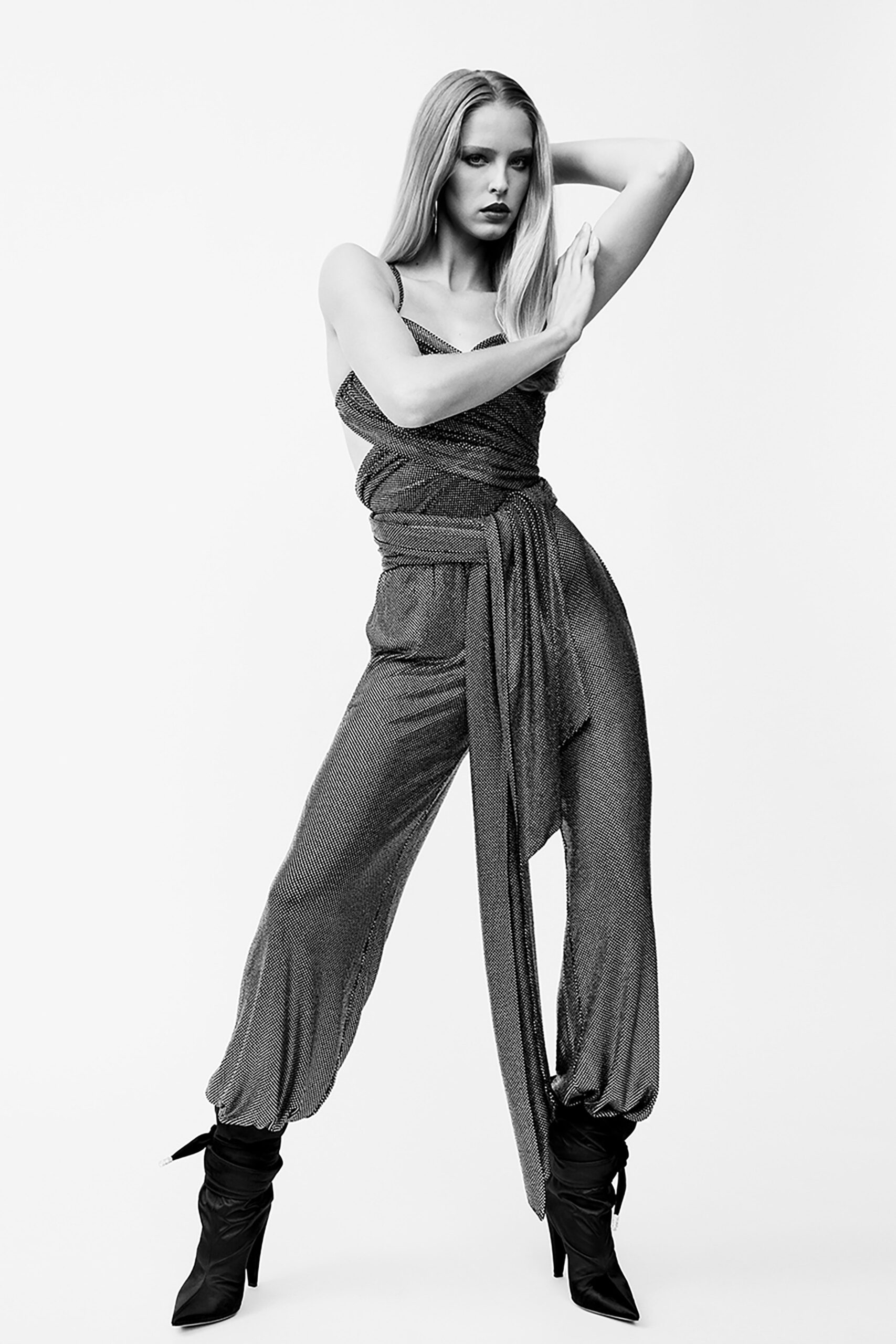 black silk fitted jumpsuit