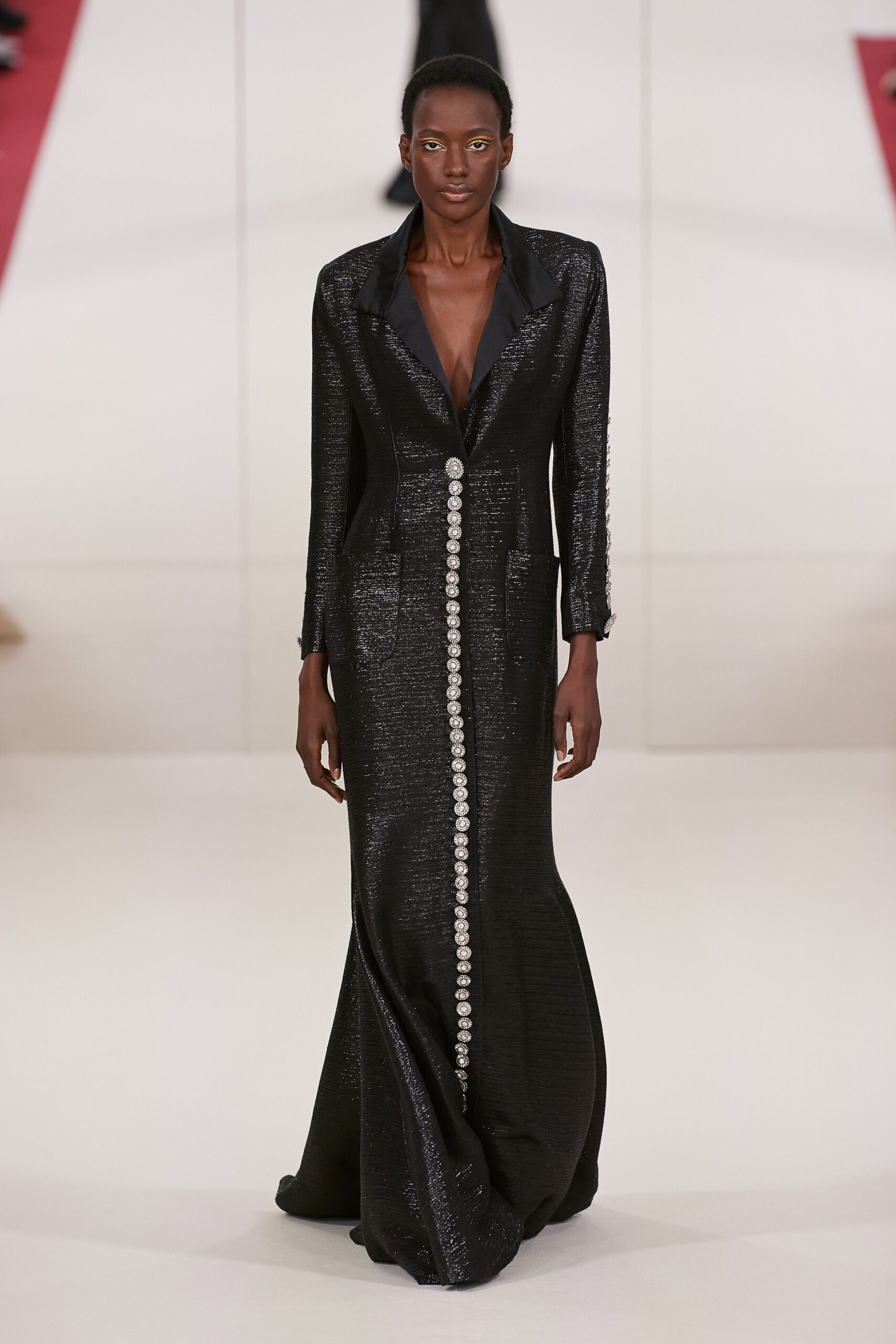 black silk fitted gown