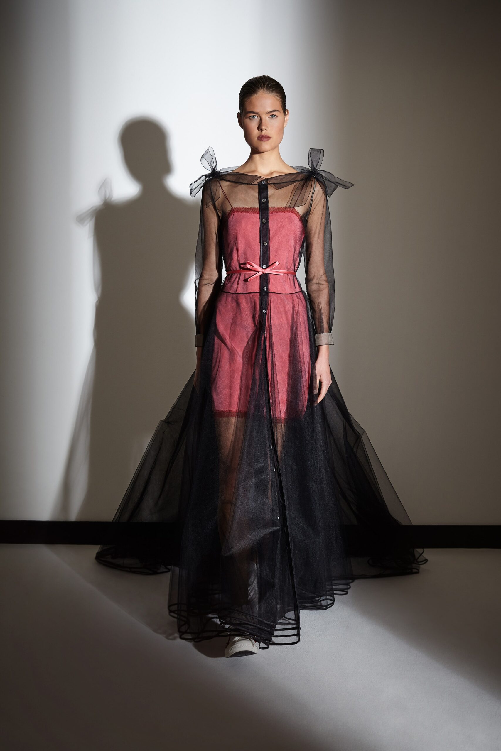 sheer black and pink layered dress