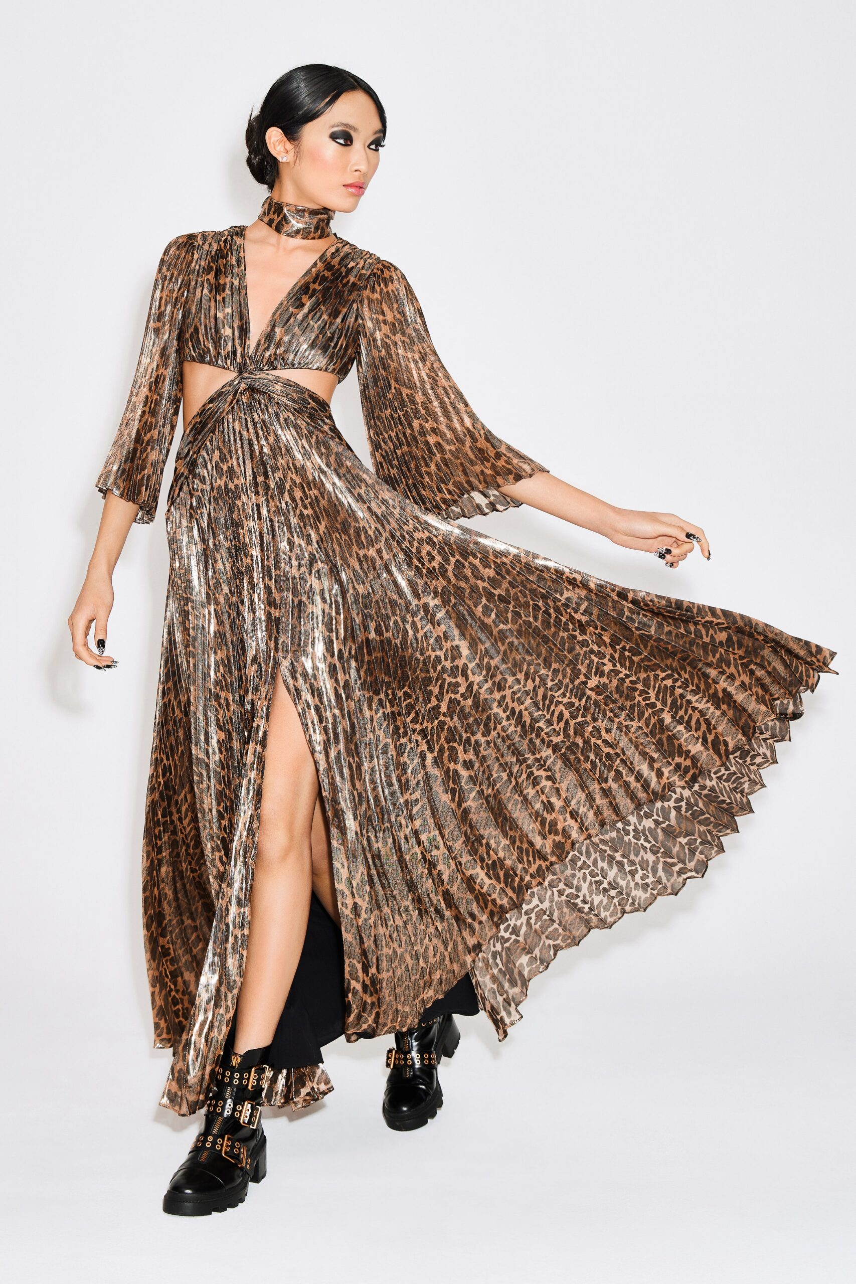 brown animal-print maxi dress