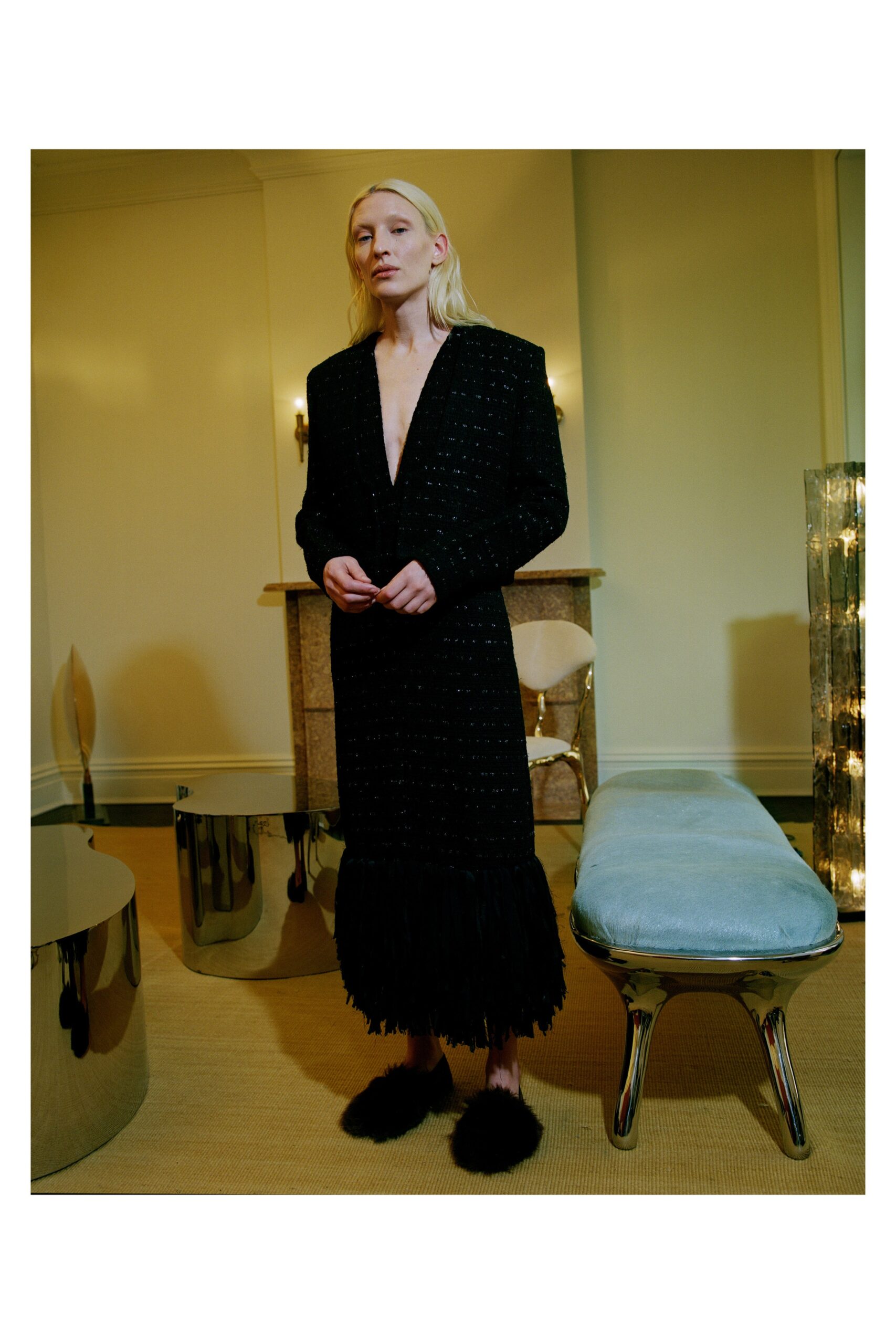 black wool fitted dress