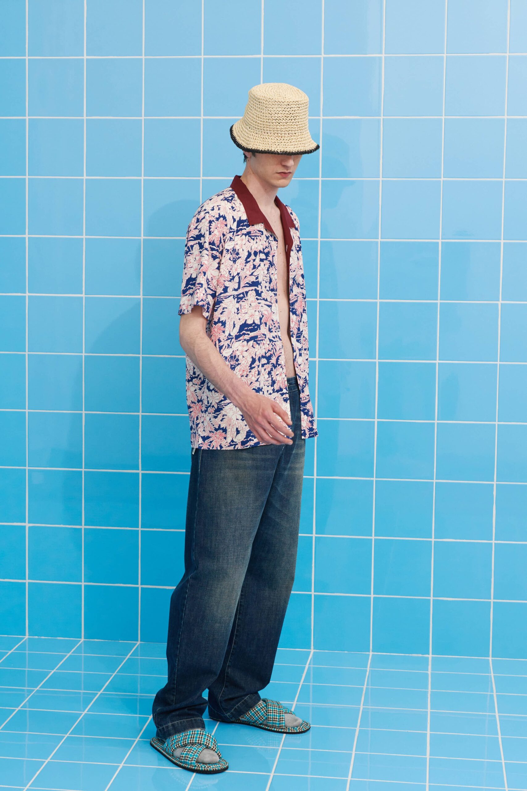 relaxed printed shirt and denim pants