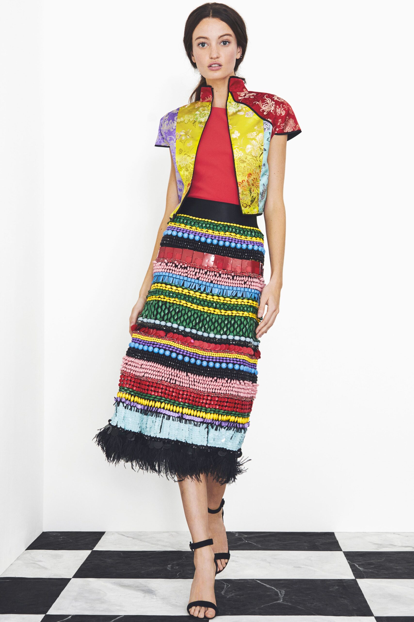multi short-sleeve collared fitted embroidered jacket