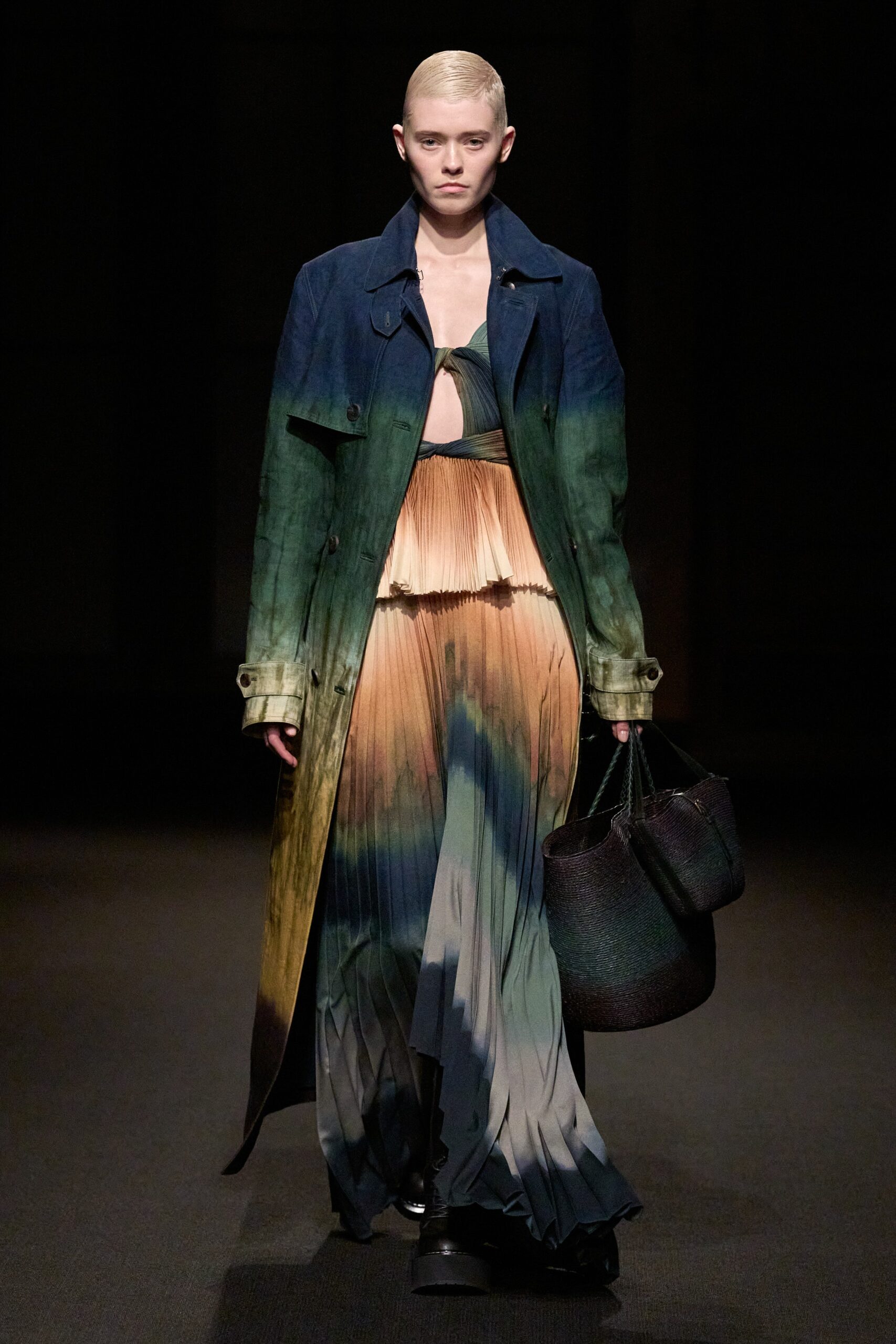 multi-colored pleated maxi dress