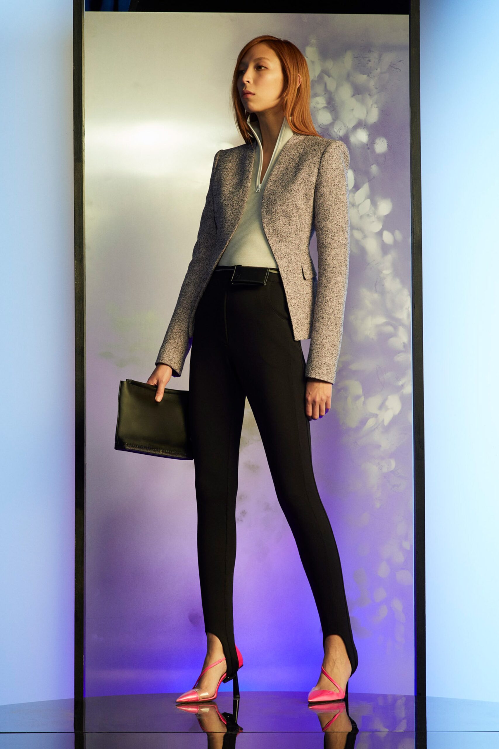 gray tweed blazer with fitted top