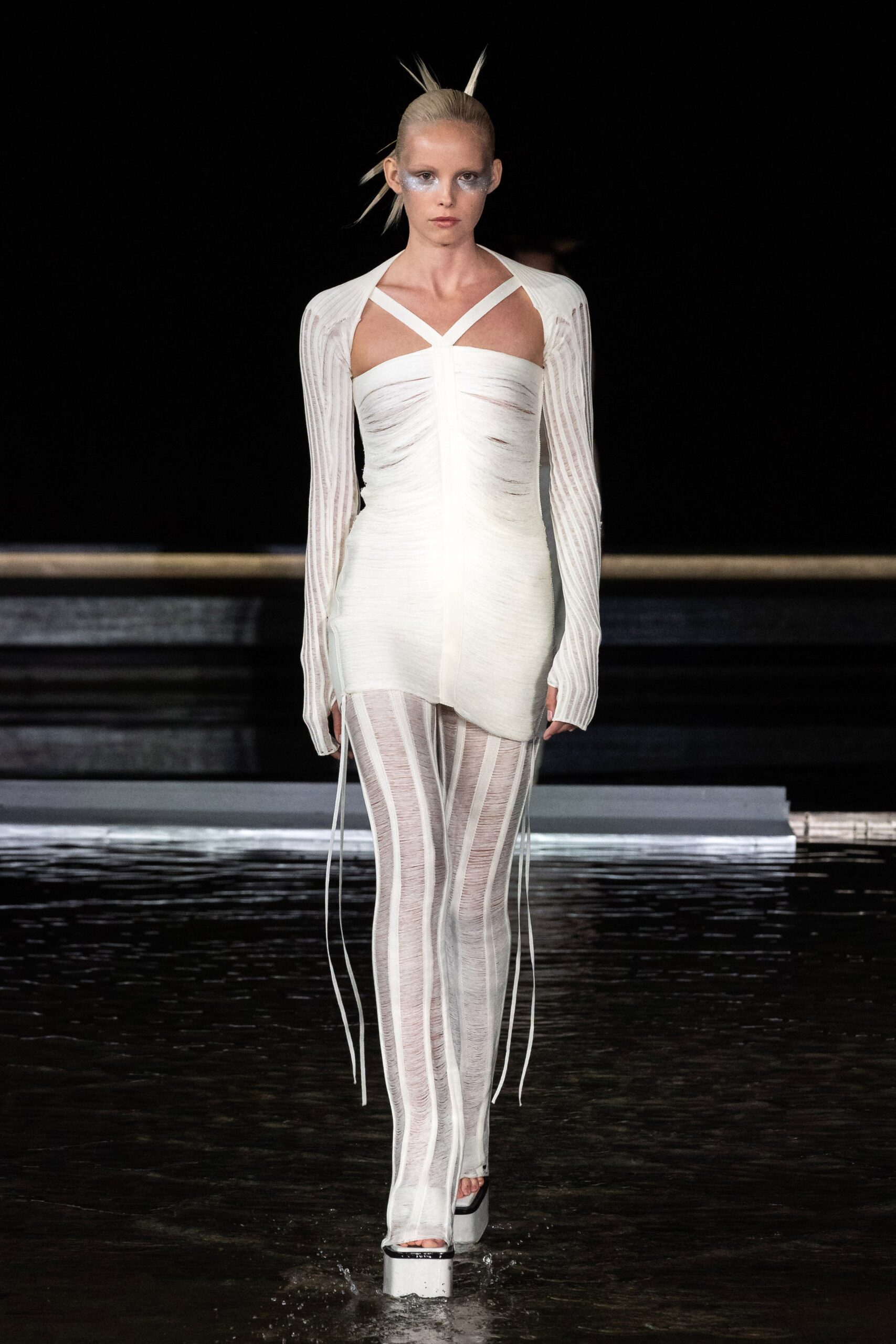 white fitted dress and pants