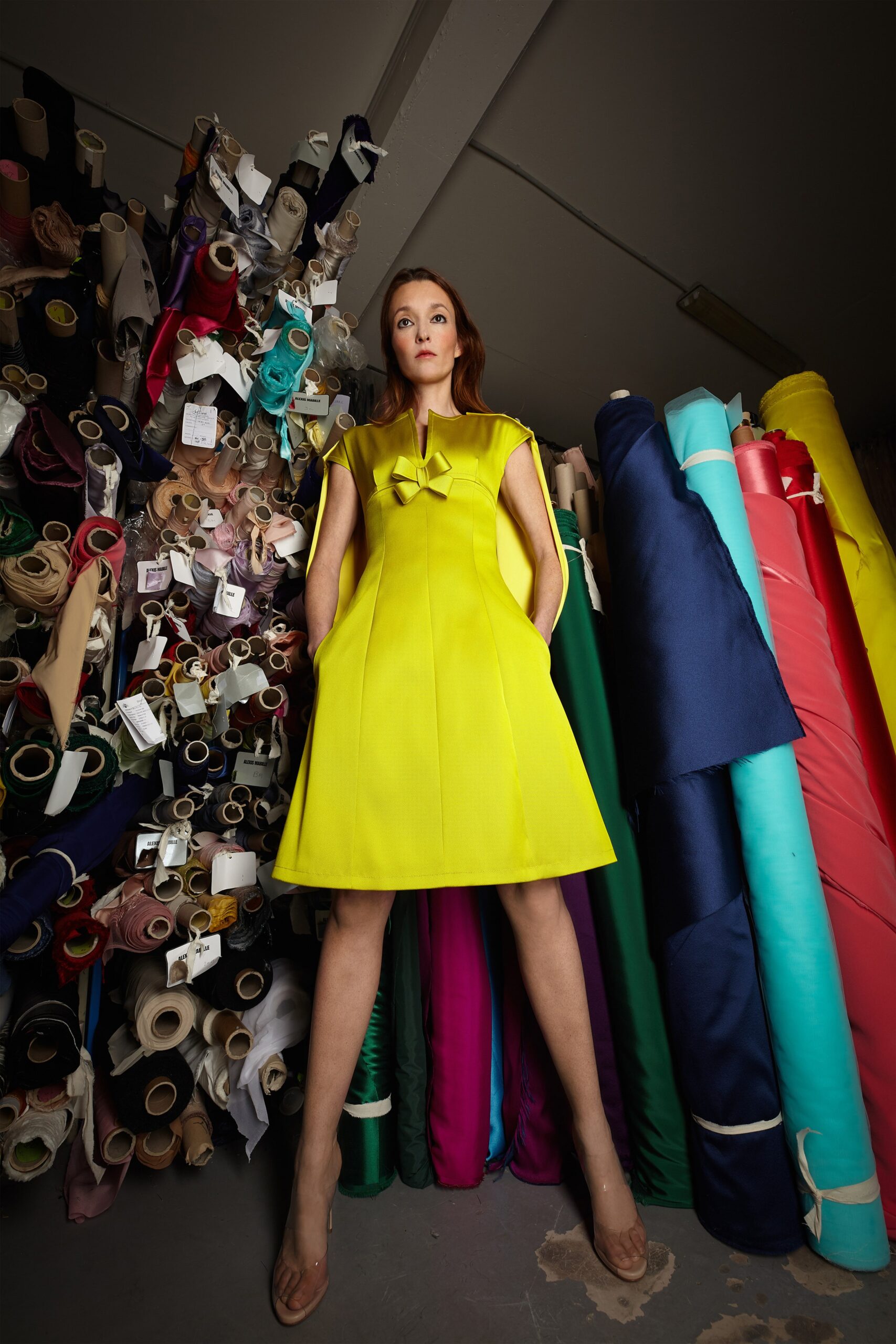 fitted yellow sleeveless dress