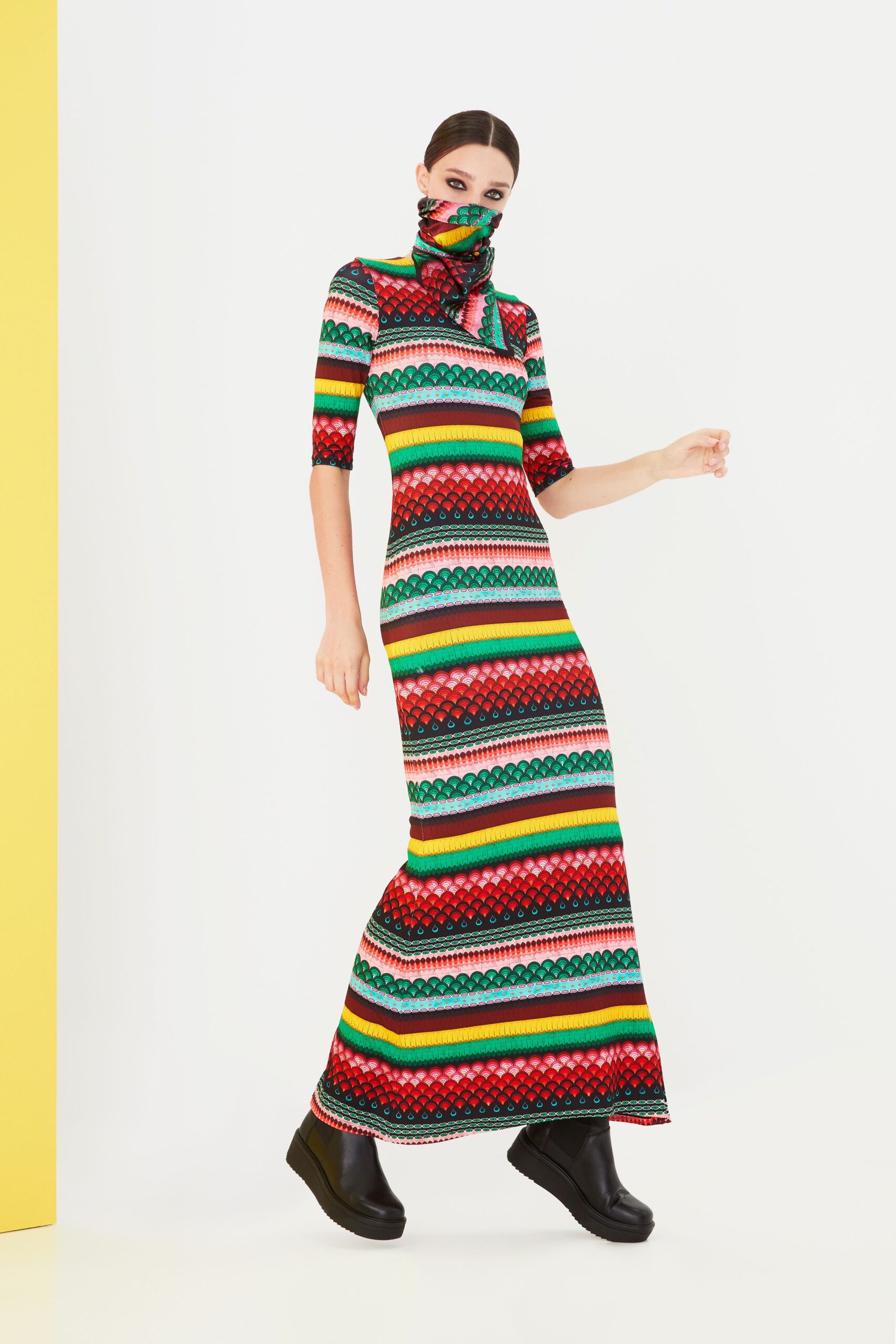 striped maxi dress with matching accessory