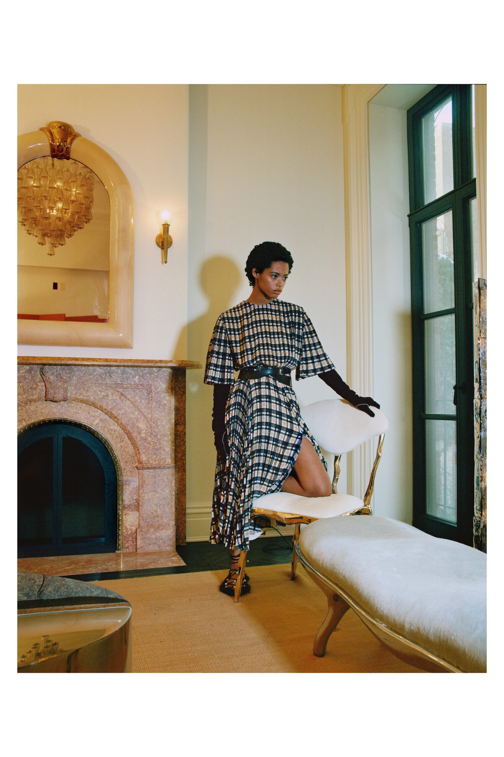 black and white checked midi dress